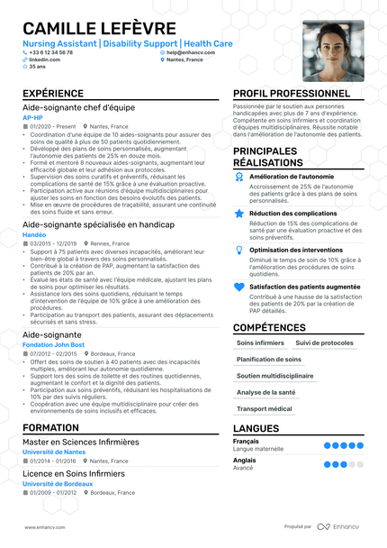 Aide Soignante resume example