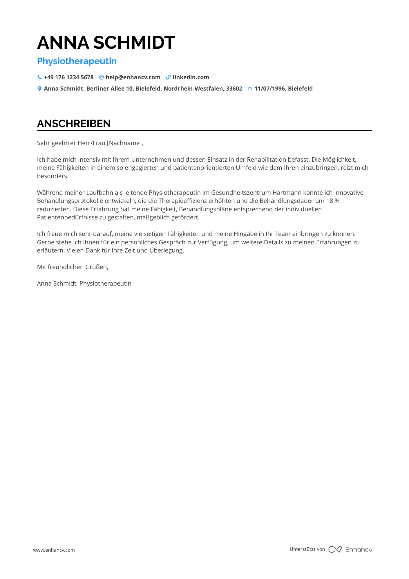 Physiotherapeut Anschreiben