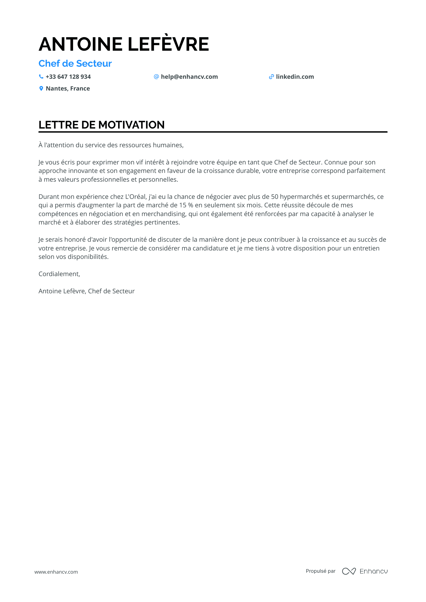 Commercial Lettre de motivation