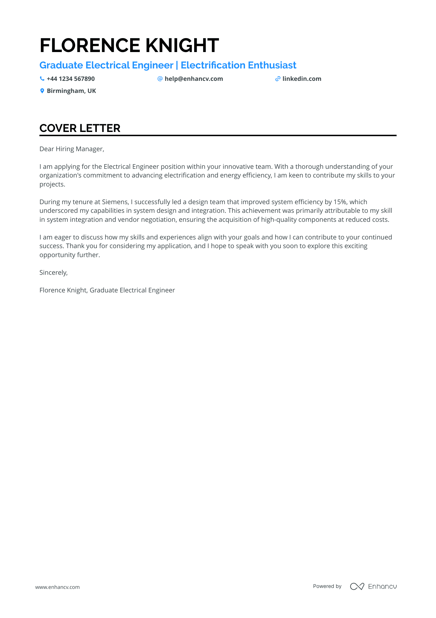 Electrical Engineering cover letter