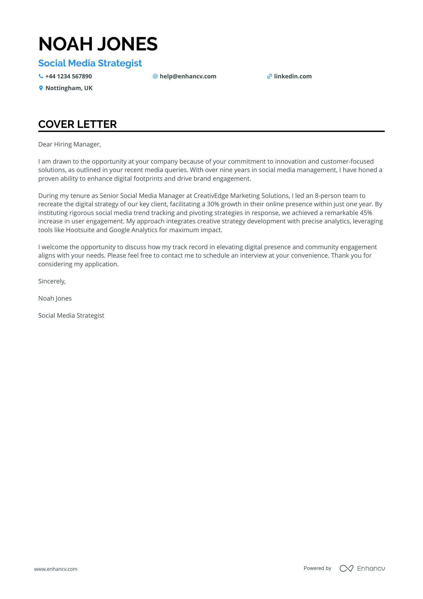 Social Media Manager cover letter