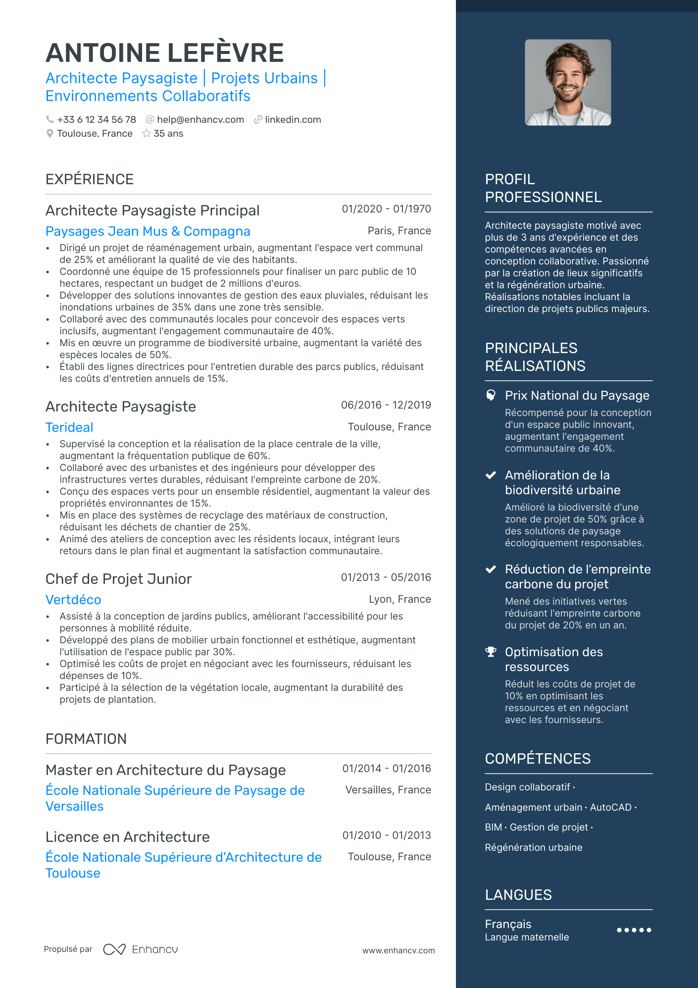 Architecte Paysagiste resume example