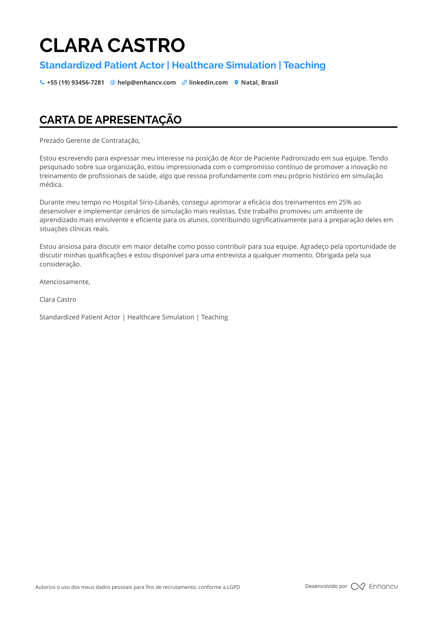 Ator Carta de apresentação