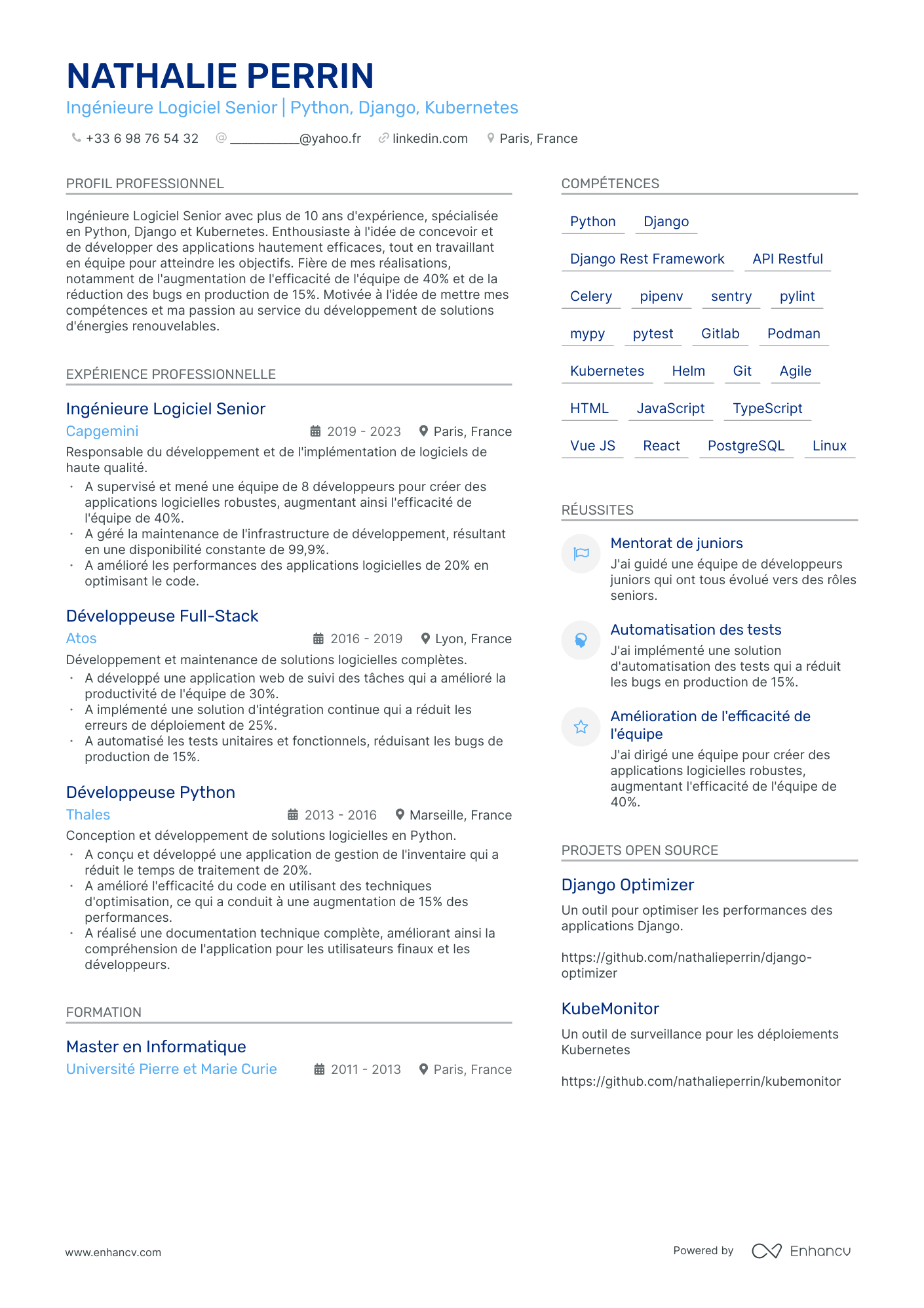 Développeur resume example