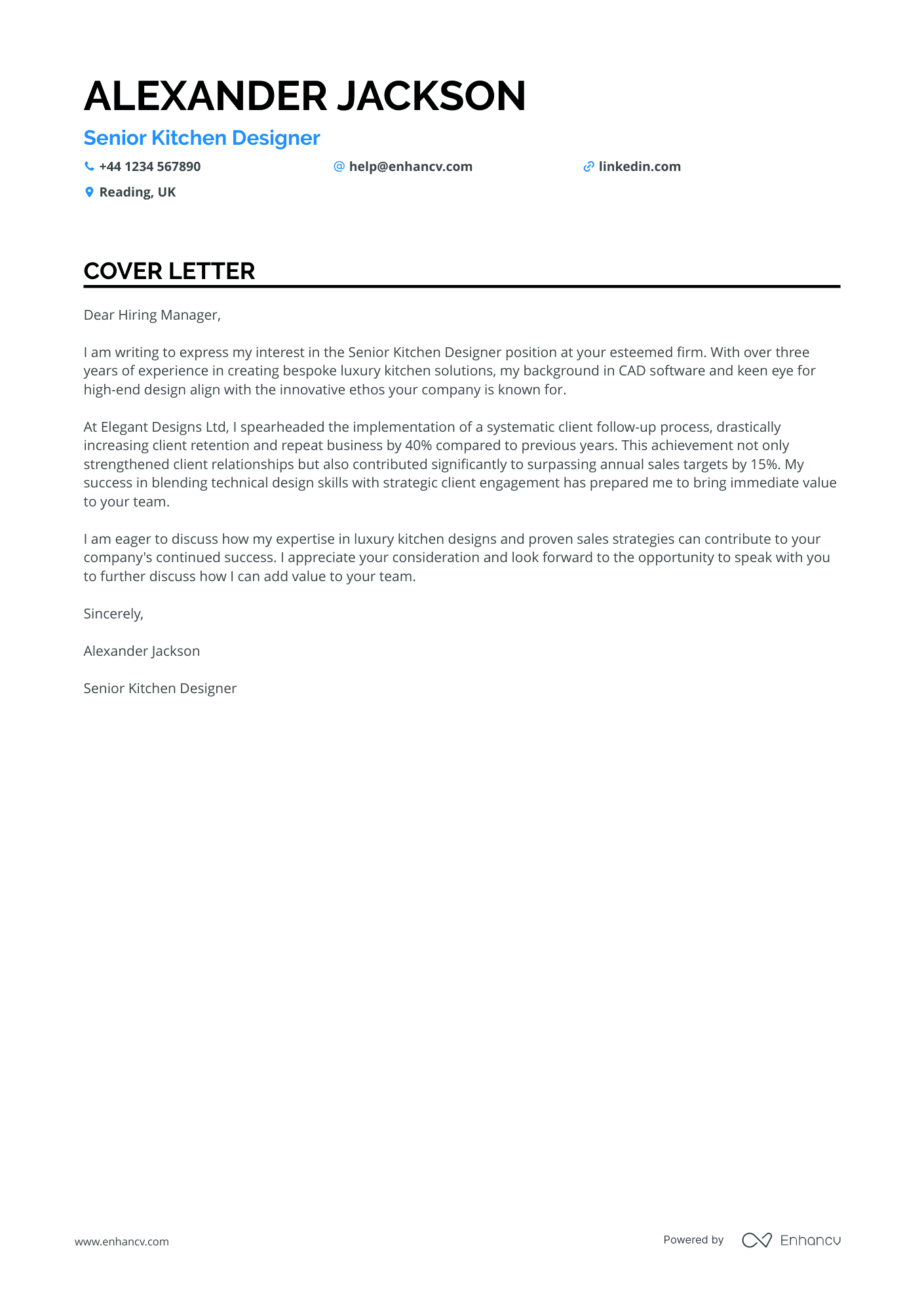 Kitchen Designer cover letter