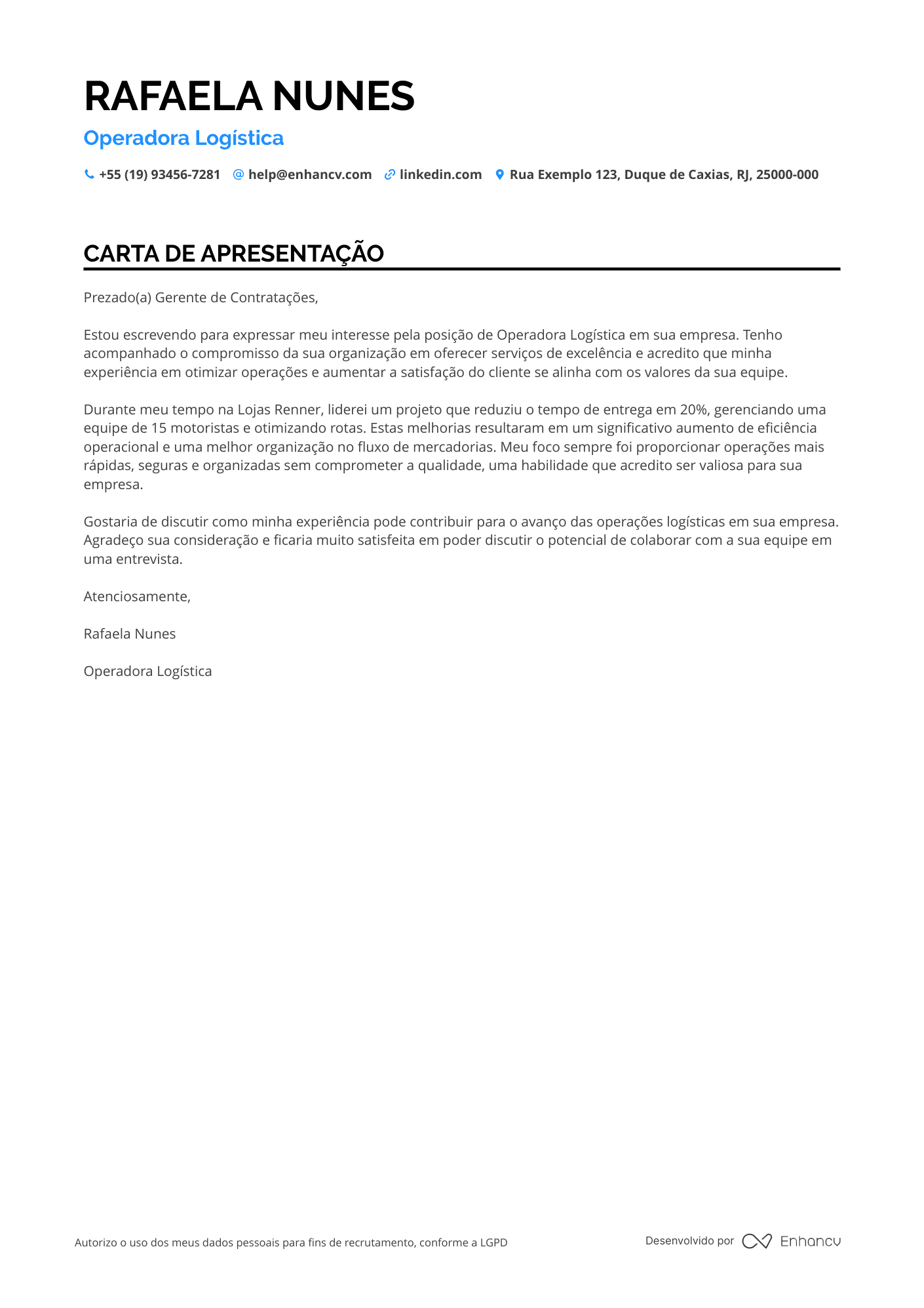 Motorista Carta de apresentação