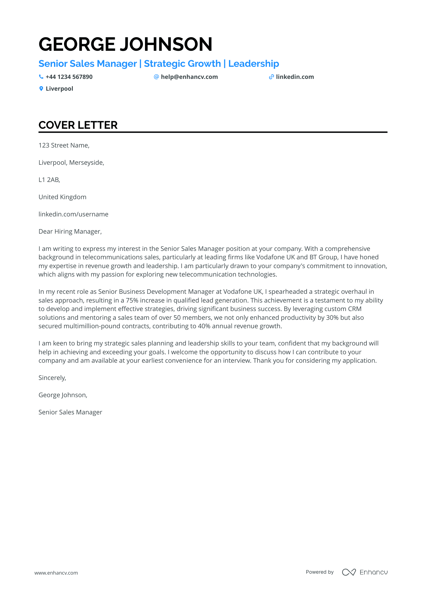 Business Manager cover letter