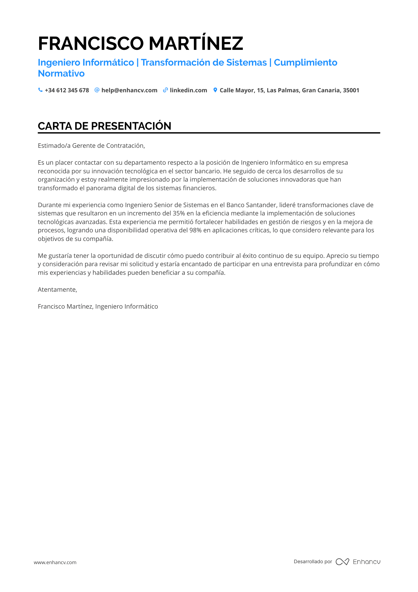 Bancario Carta de presentación