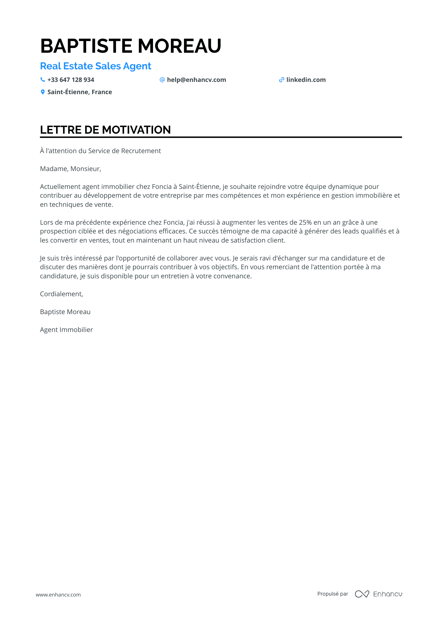 Agent Immobilier Lettre de motivation