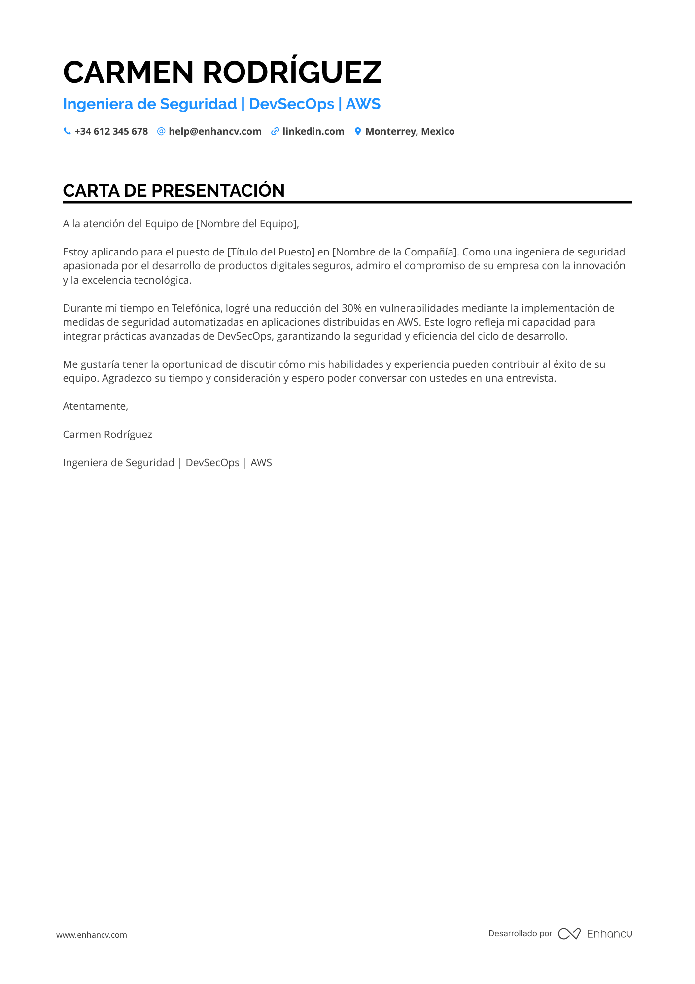 Ingeniero Carta de presentación