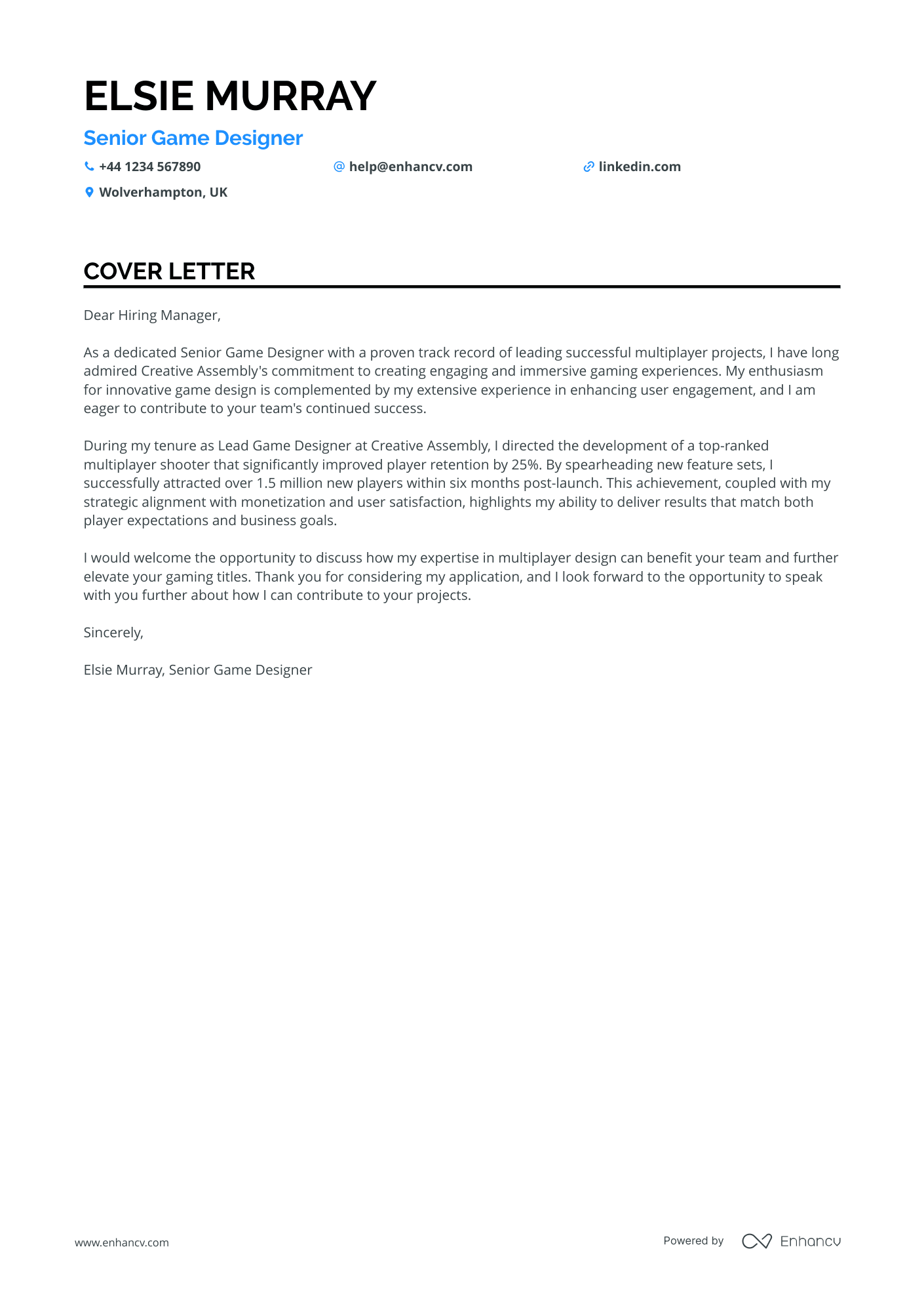 Game Design cover letter