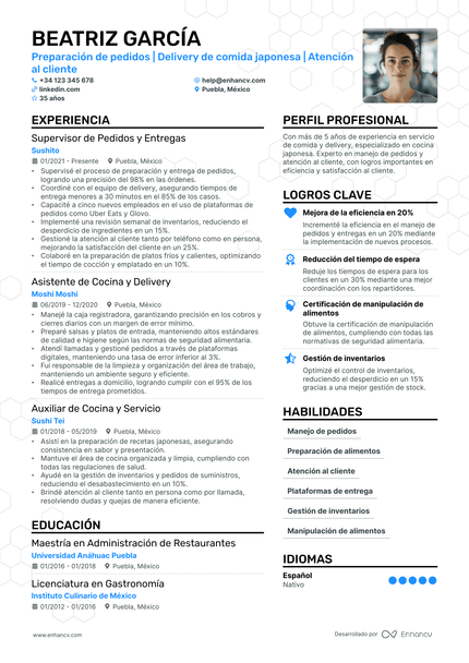 Camarero resume example