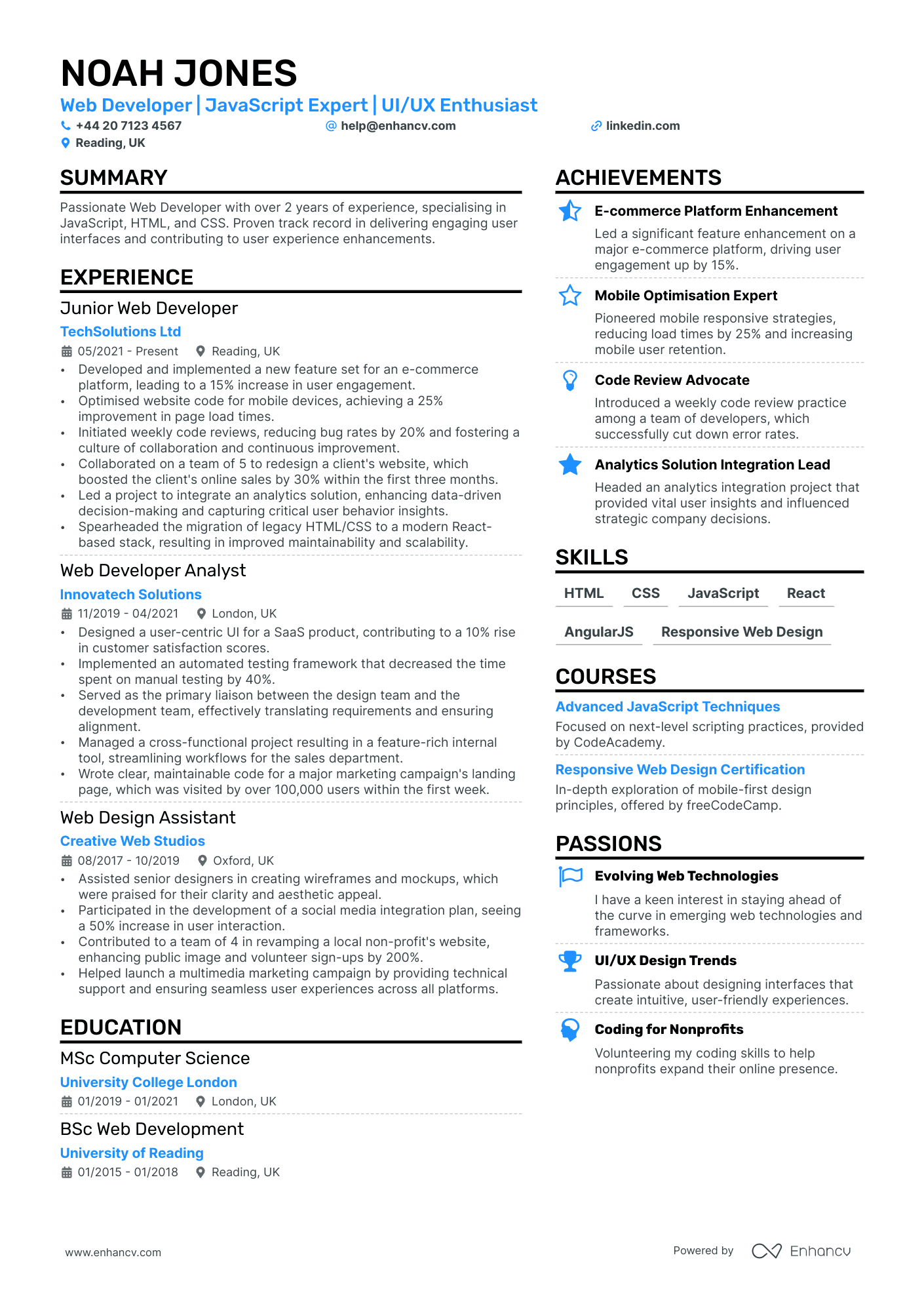 Front End Developer Cv Examples & Guide For 2024