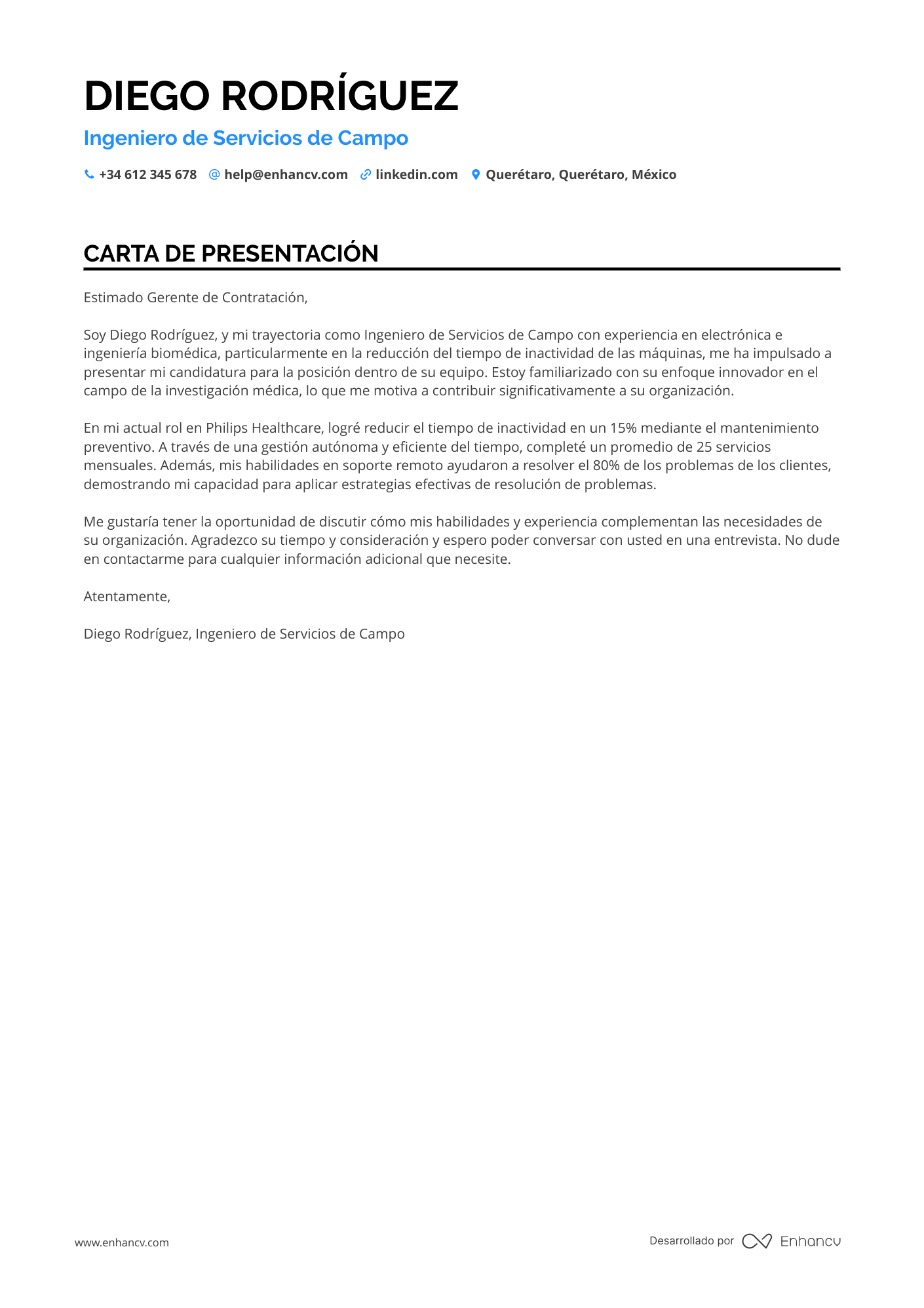 Atención al Cliente Carta de presentación