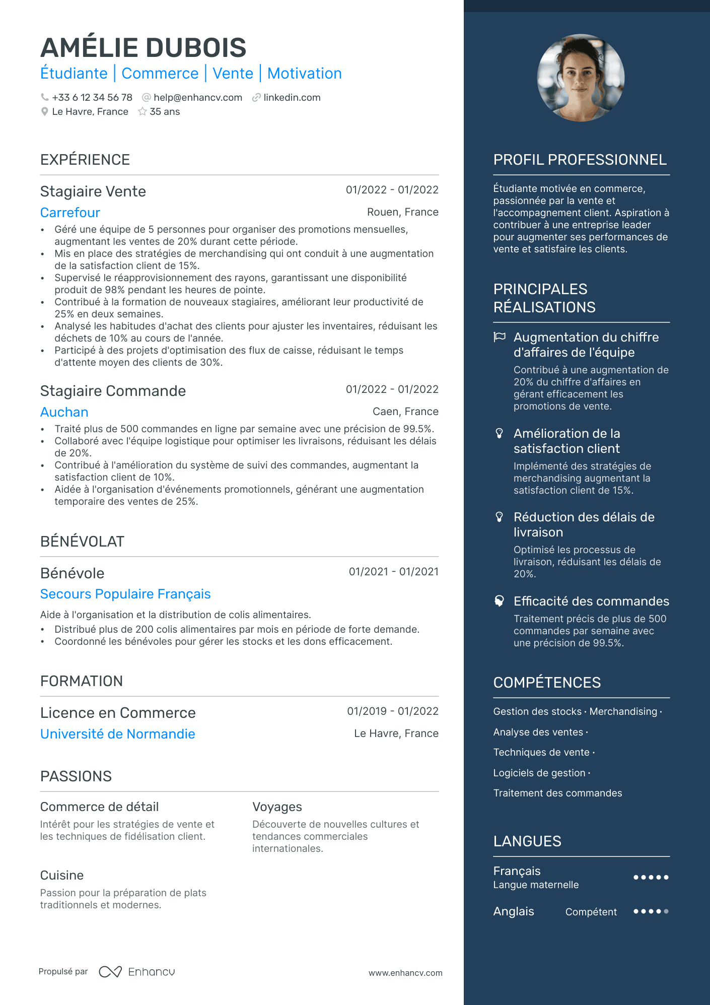 Étudiant resume example