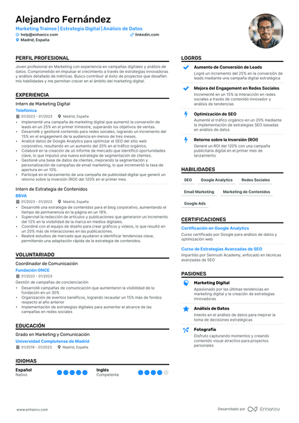 CV sin Experiencia resume example