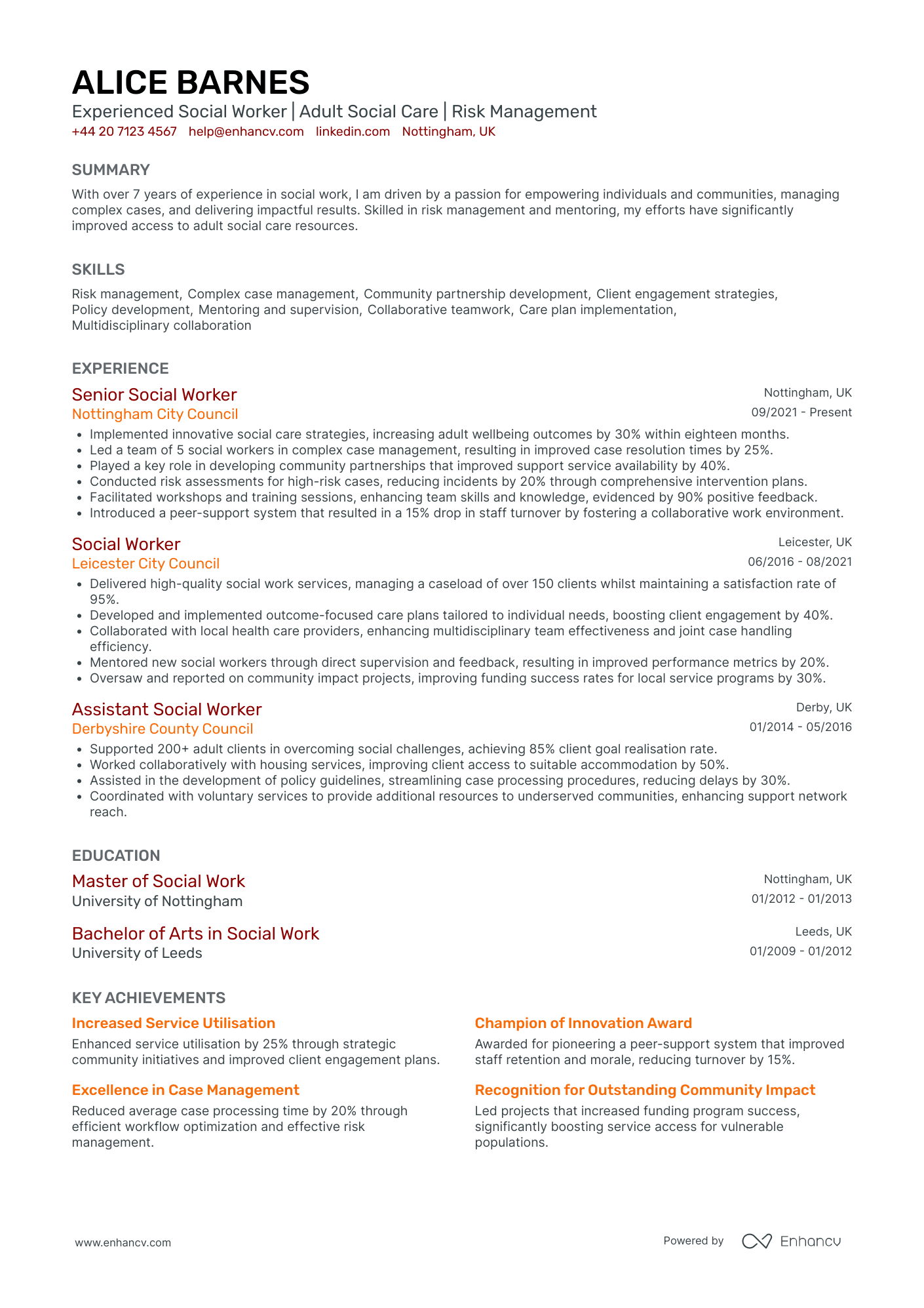 Sna Cv Example Social Worker CV Examples & Guide for 2026