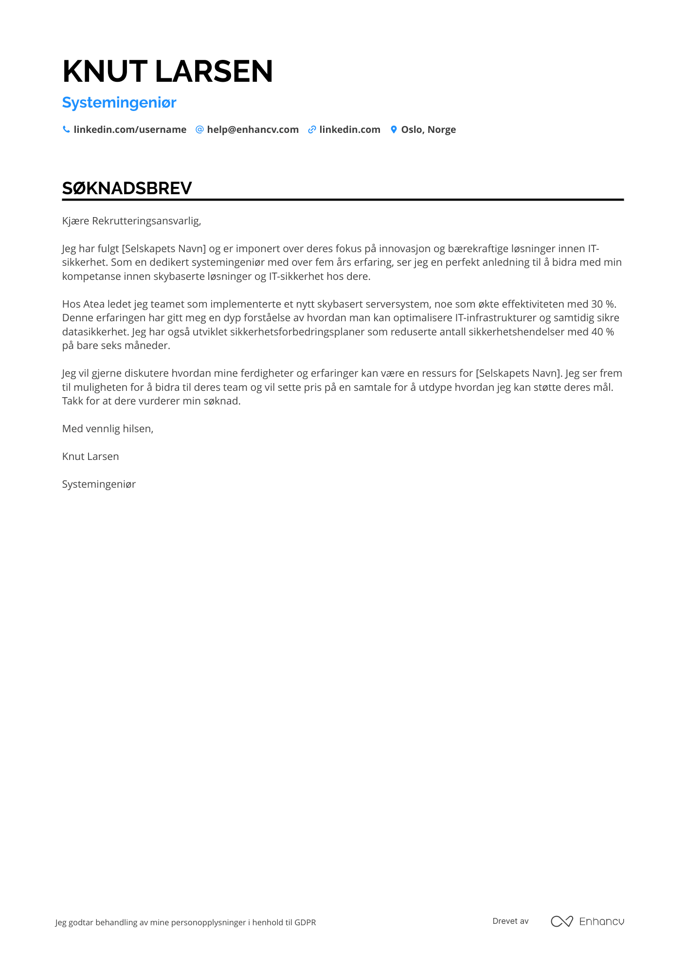 Systemingeniør Søknadsbrev