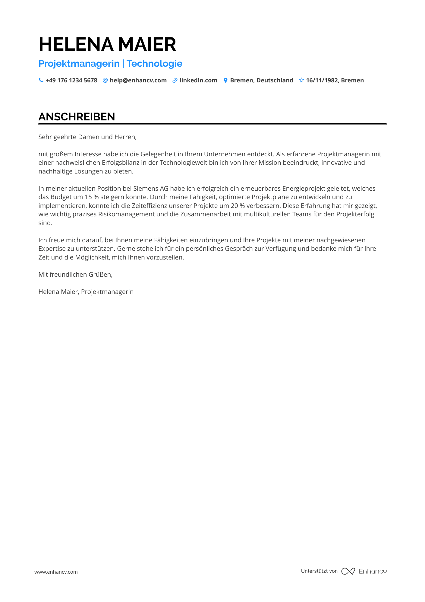 Projektmanager Anschreiben