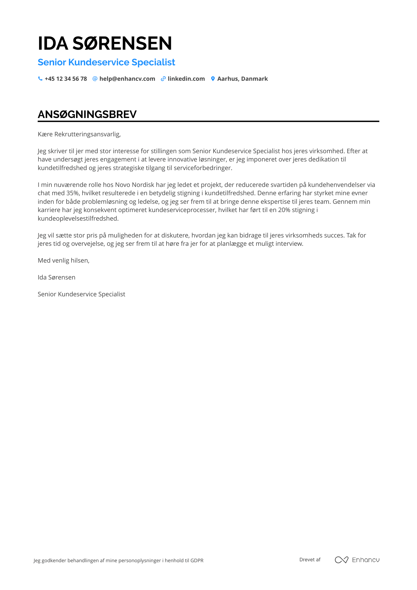 Ansøgningsbrev til Senior Kundeservicemedarbejder Resume Example