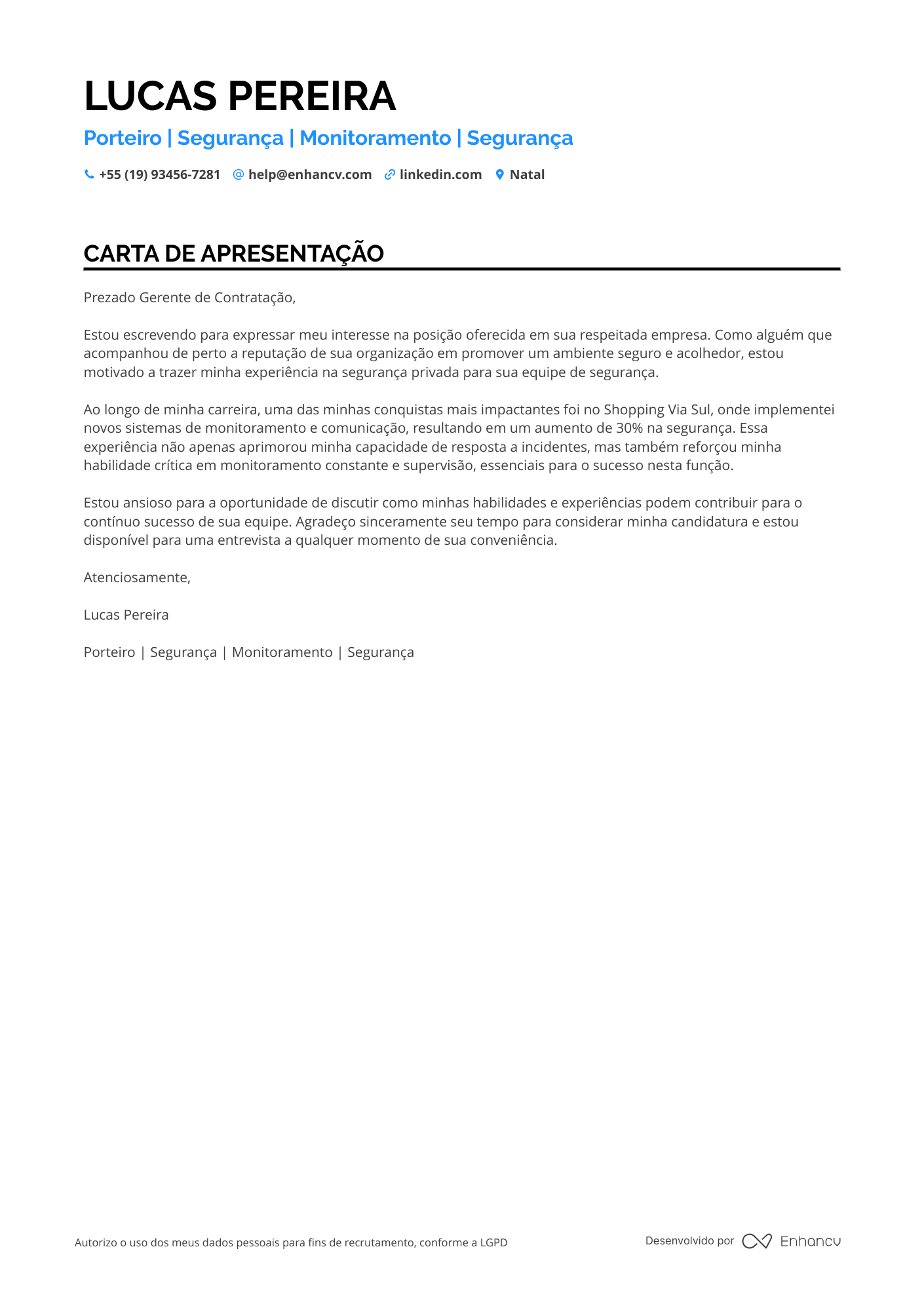 Porteiro Júnior Resume Example