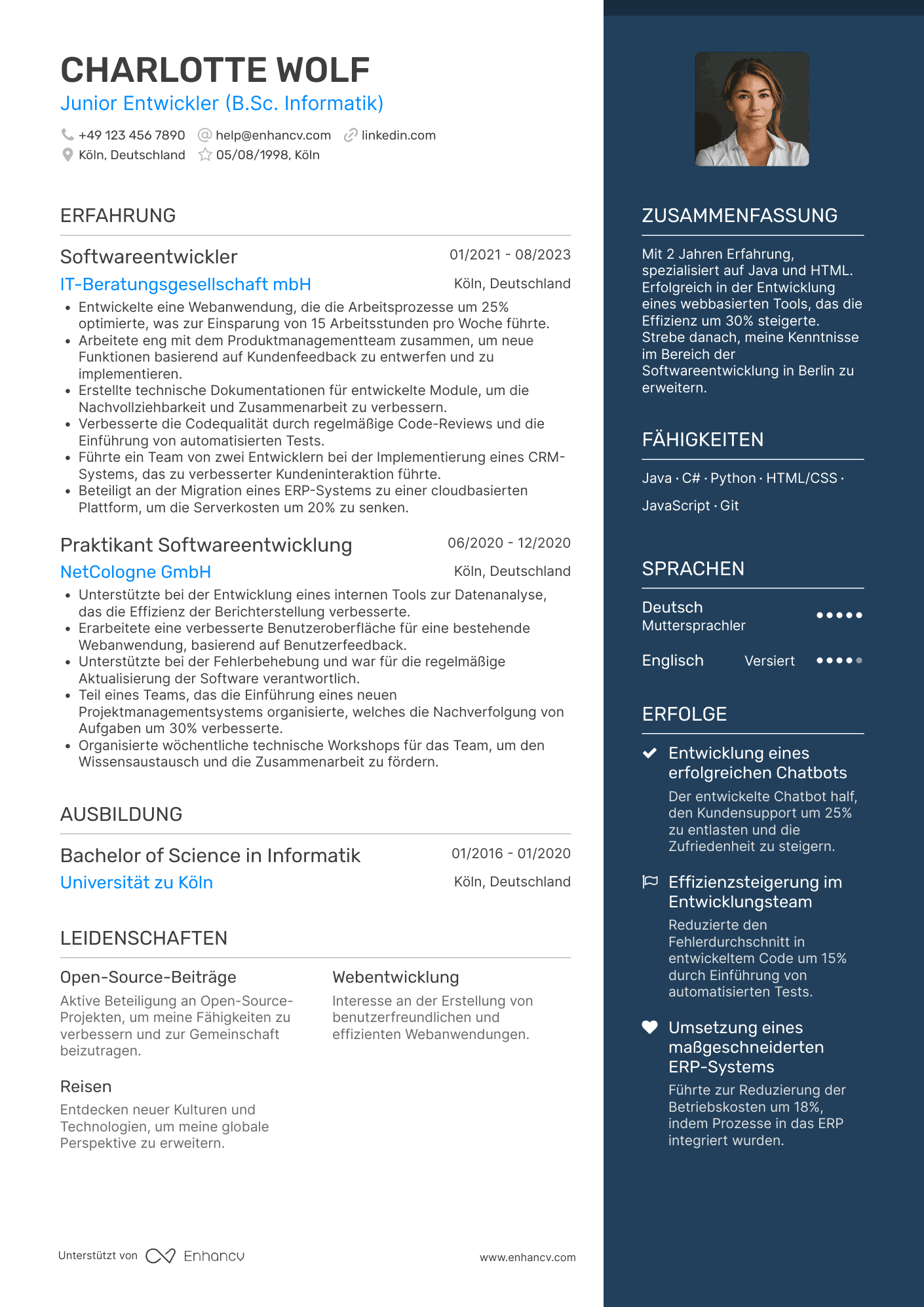 Lebenslauf als Junior Programmierer Resume Example