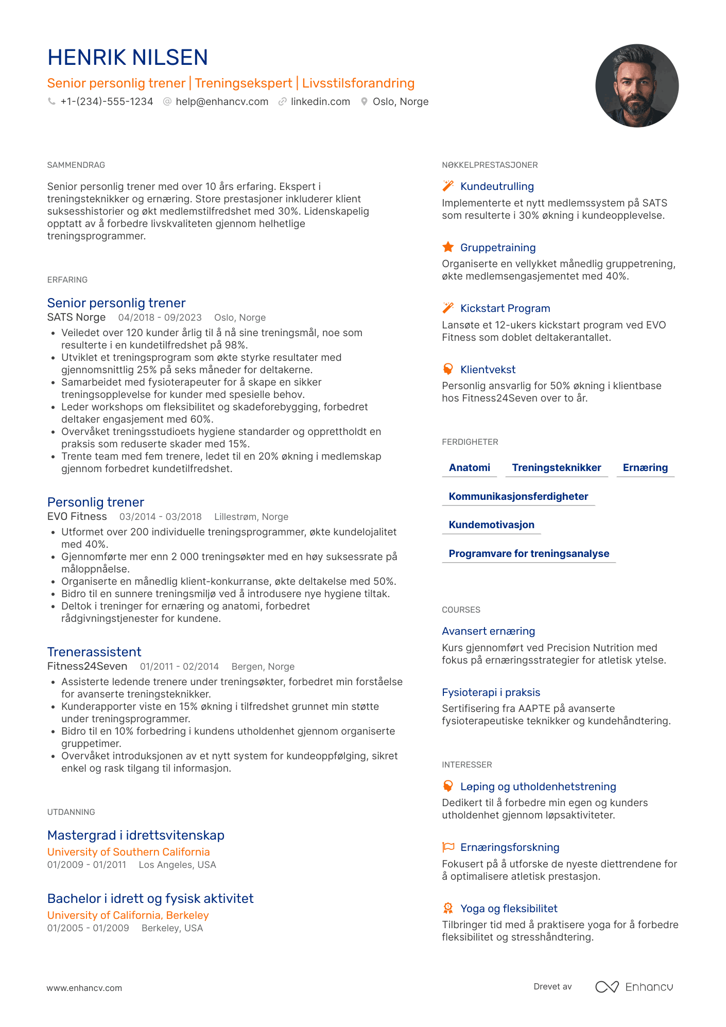 CV for Senior personlig trener Resume Example
