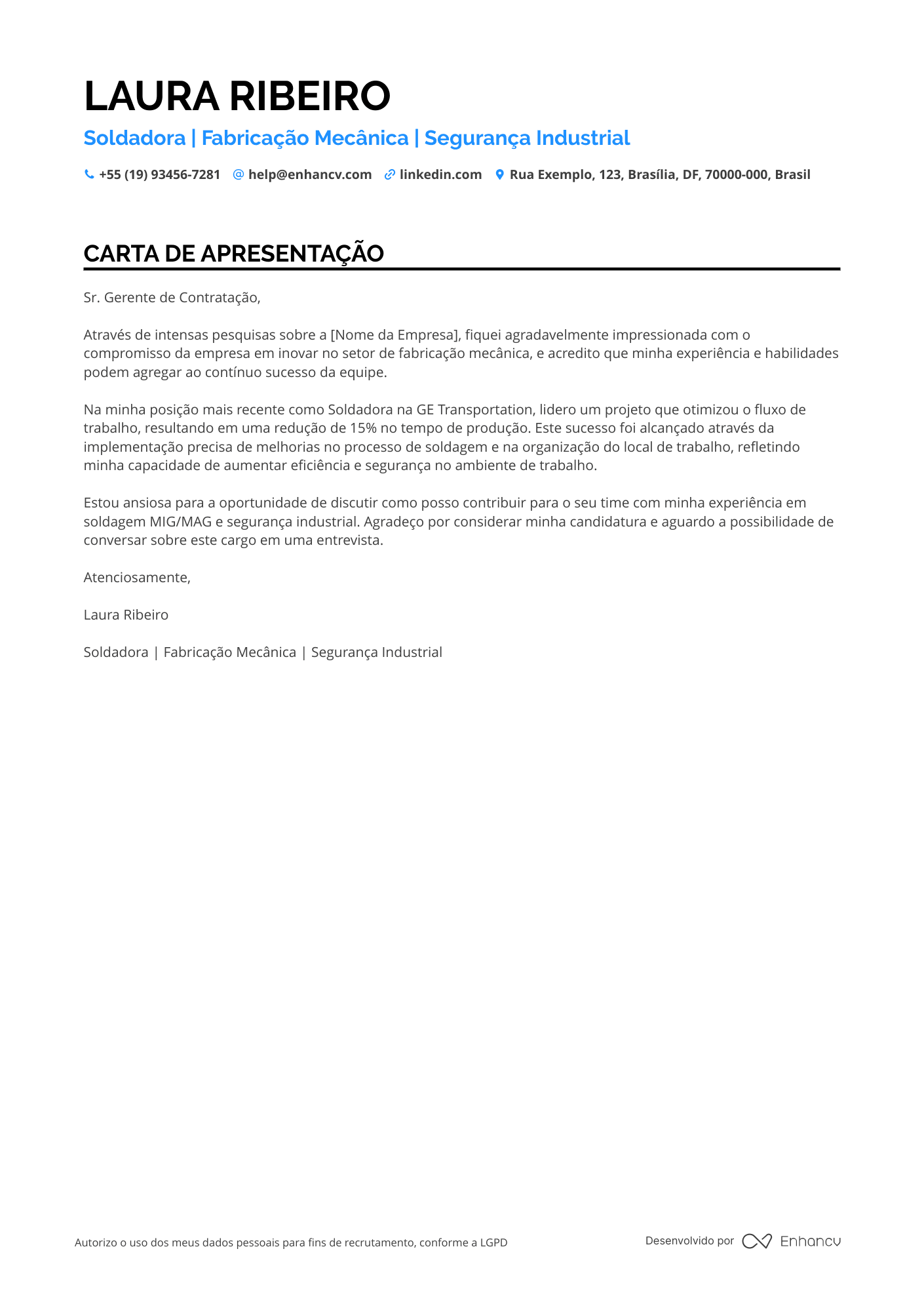 Soldador MIG Resume Example
