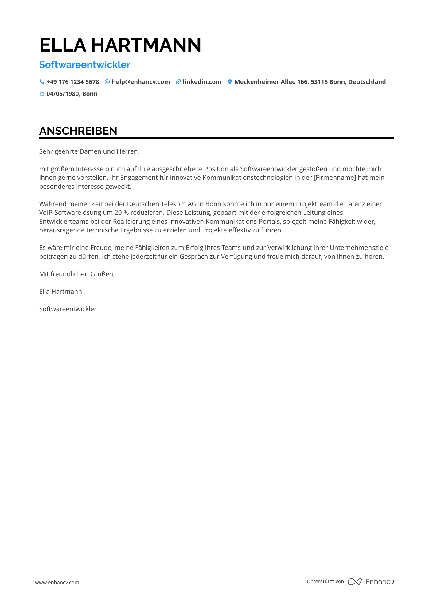 Softwareentwickler in der Telekommunikationsbranche Resume Example