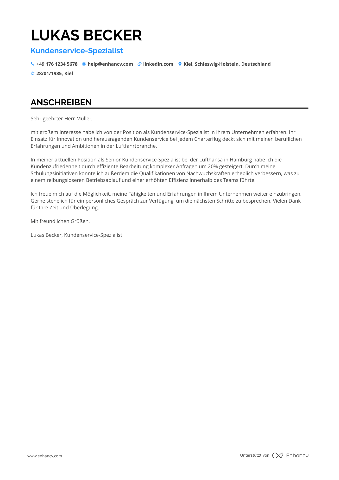Flugbegleiter in der Charterflugbranche Resume Example