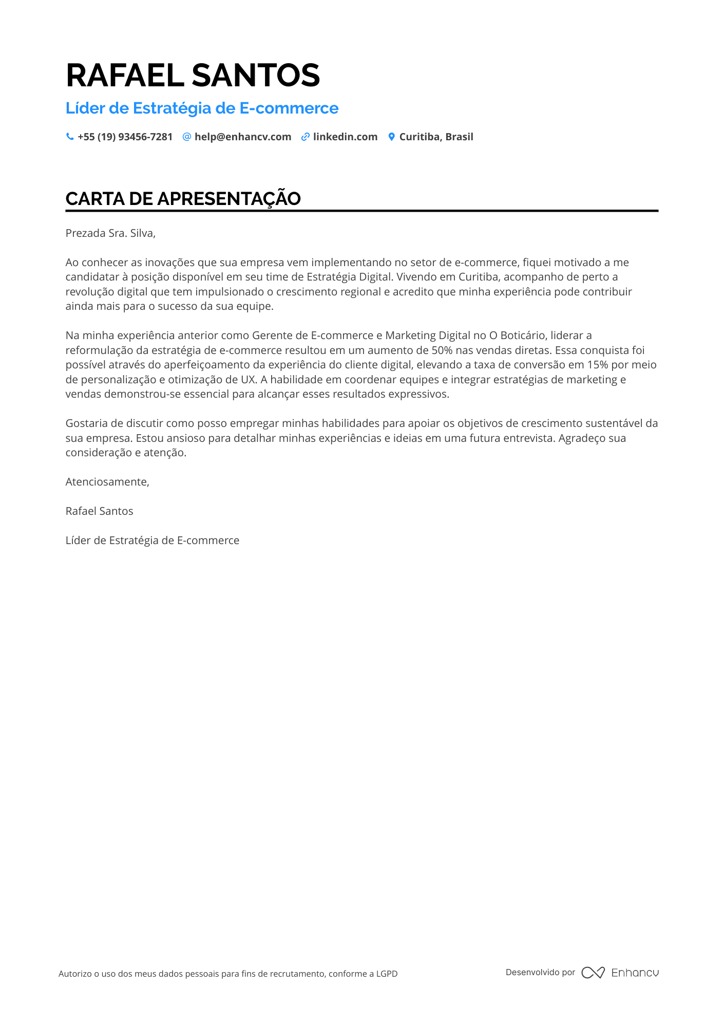 Gerente Sênior Resume Example