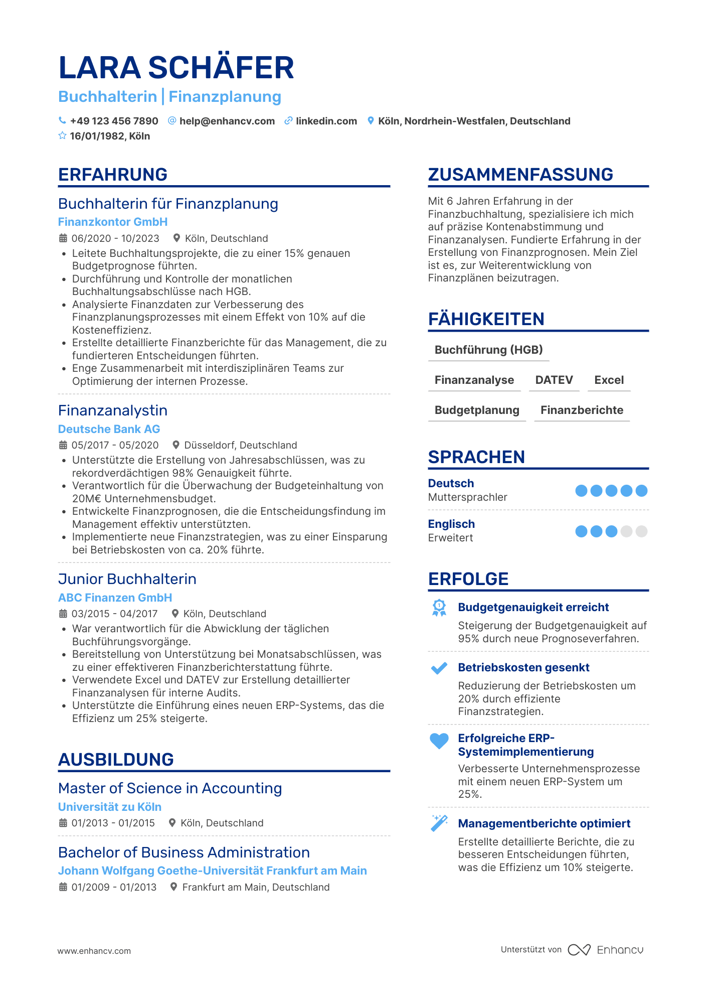 Lebenslauf als Buchhalter für Finanzplanung Resume Example