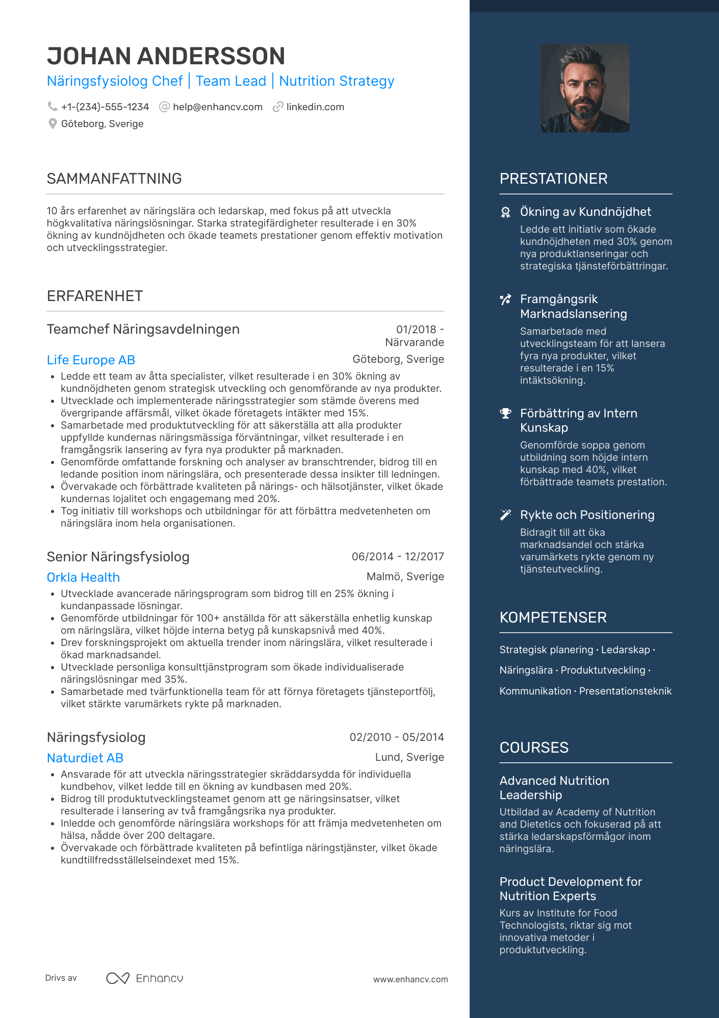 CV för Näringsfysiolog Chef Resume Example