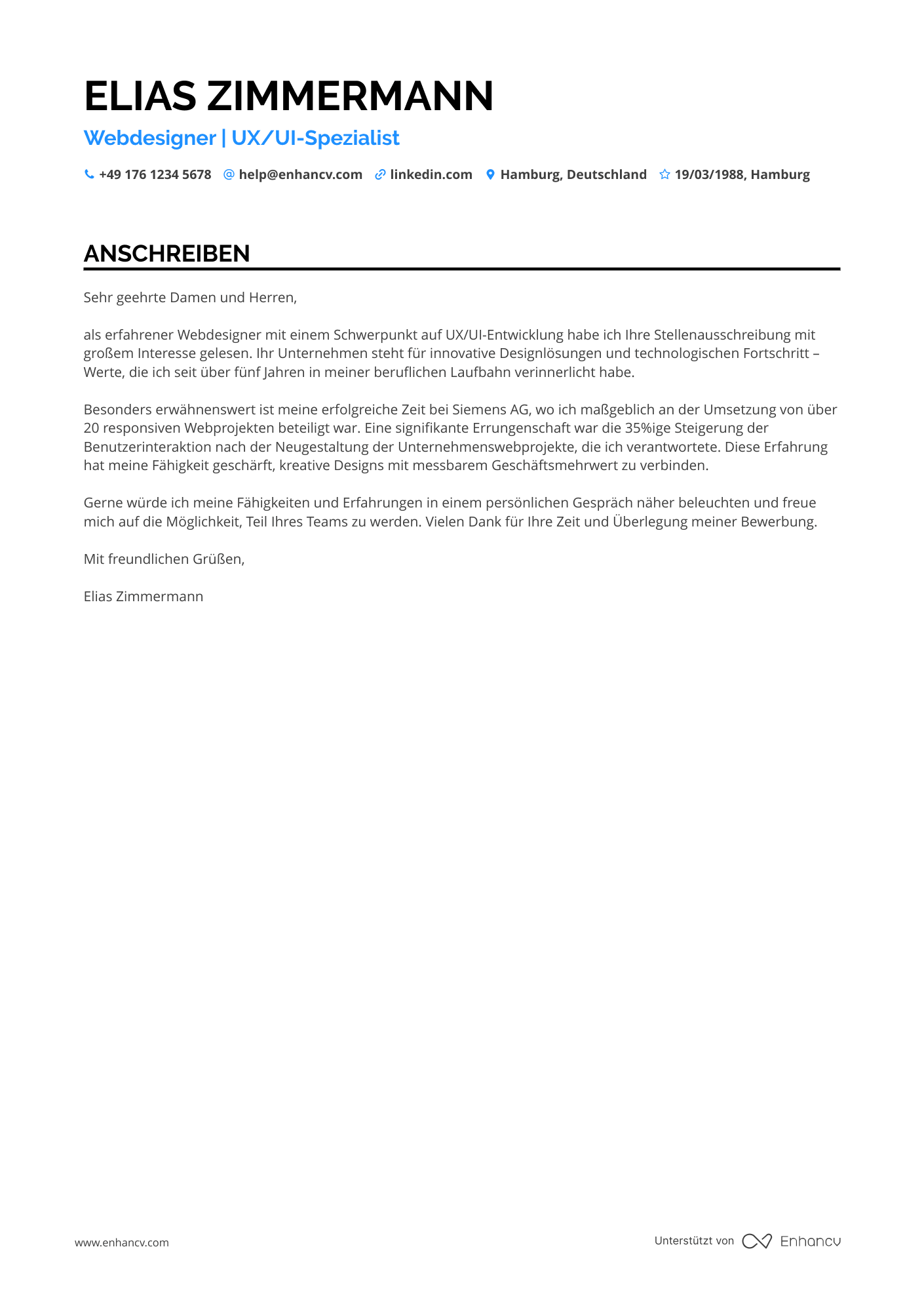 Webdesigner für Großunternehmen Resume Example