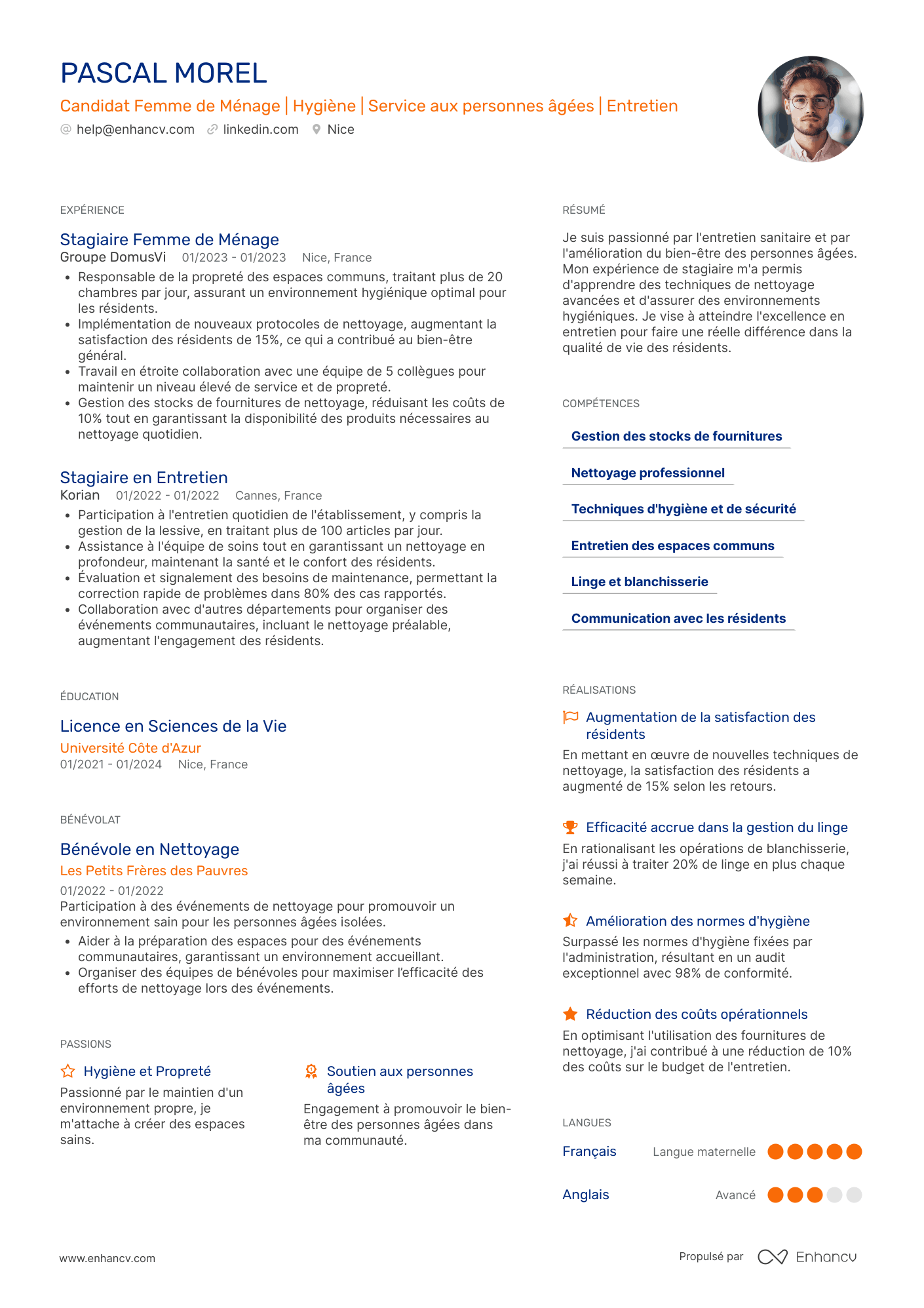Femme de ménage en maison de retraite Resume Example