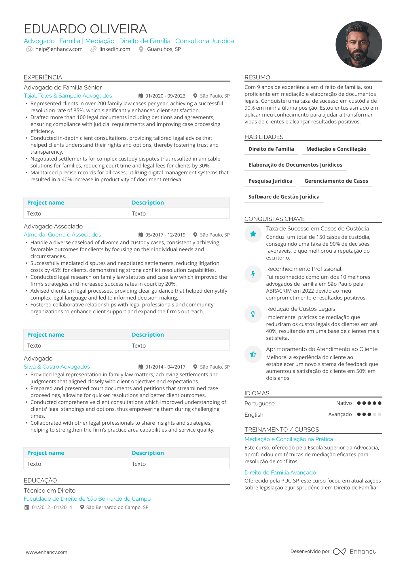 Advogado de família Resume Example