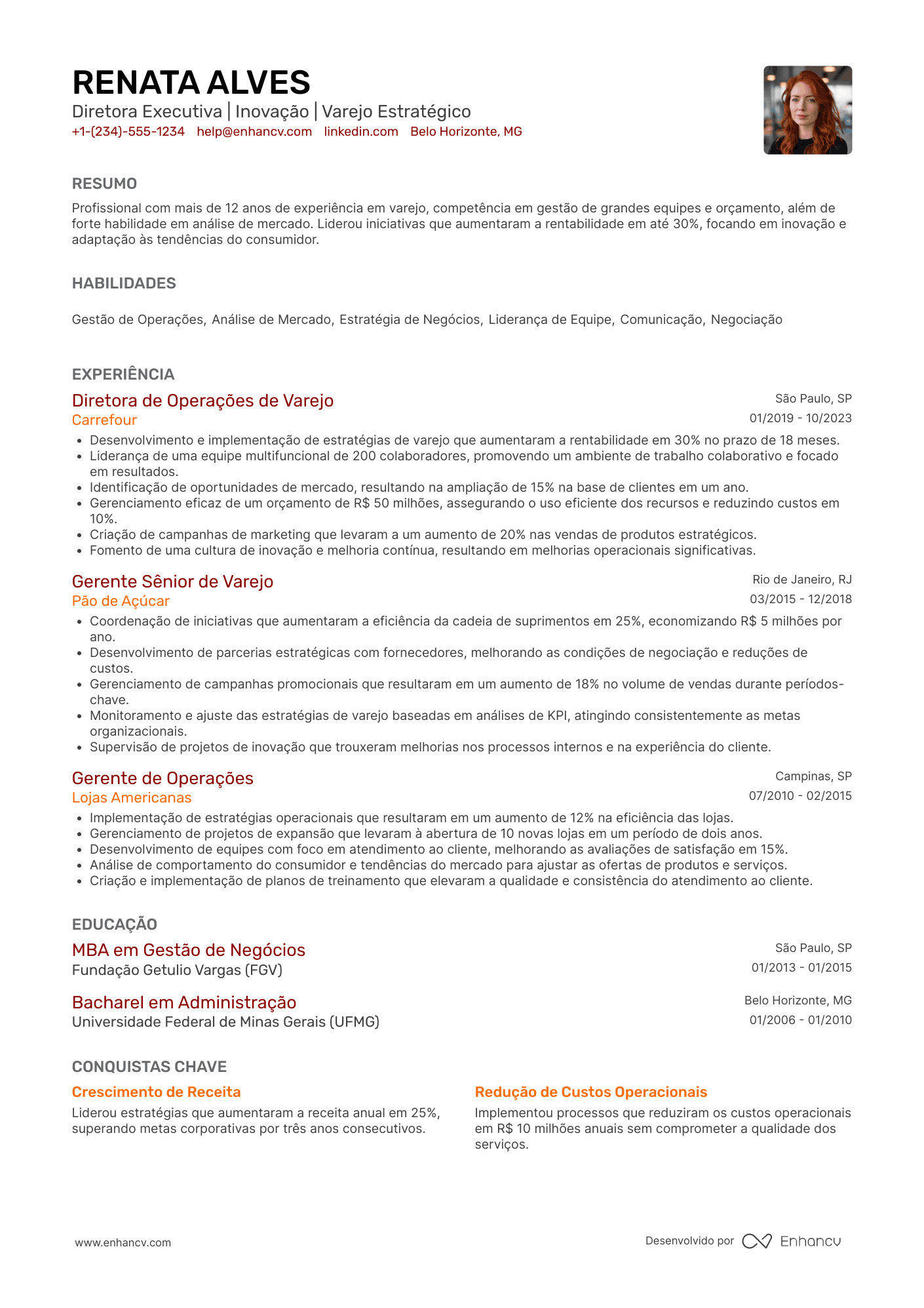 Currículo de diretor executivo de varejo Resume Example