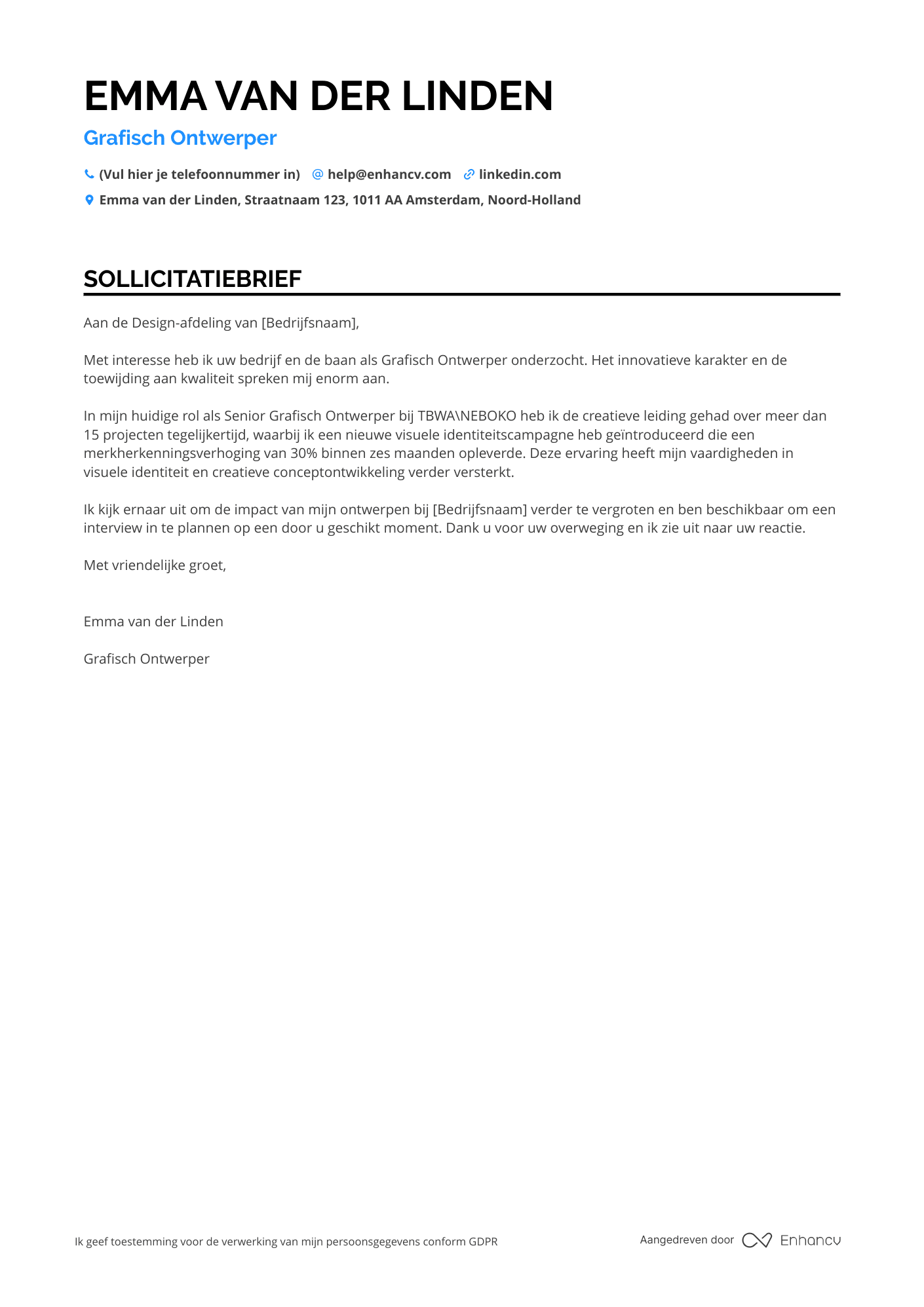 Sollicitatiebrief voor Digitale Grafisch Ontwerper Resume Example