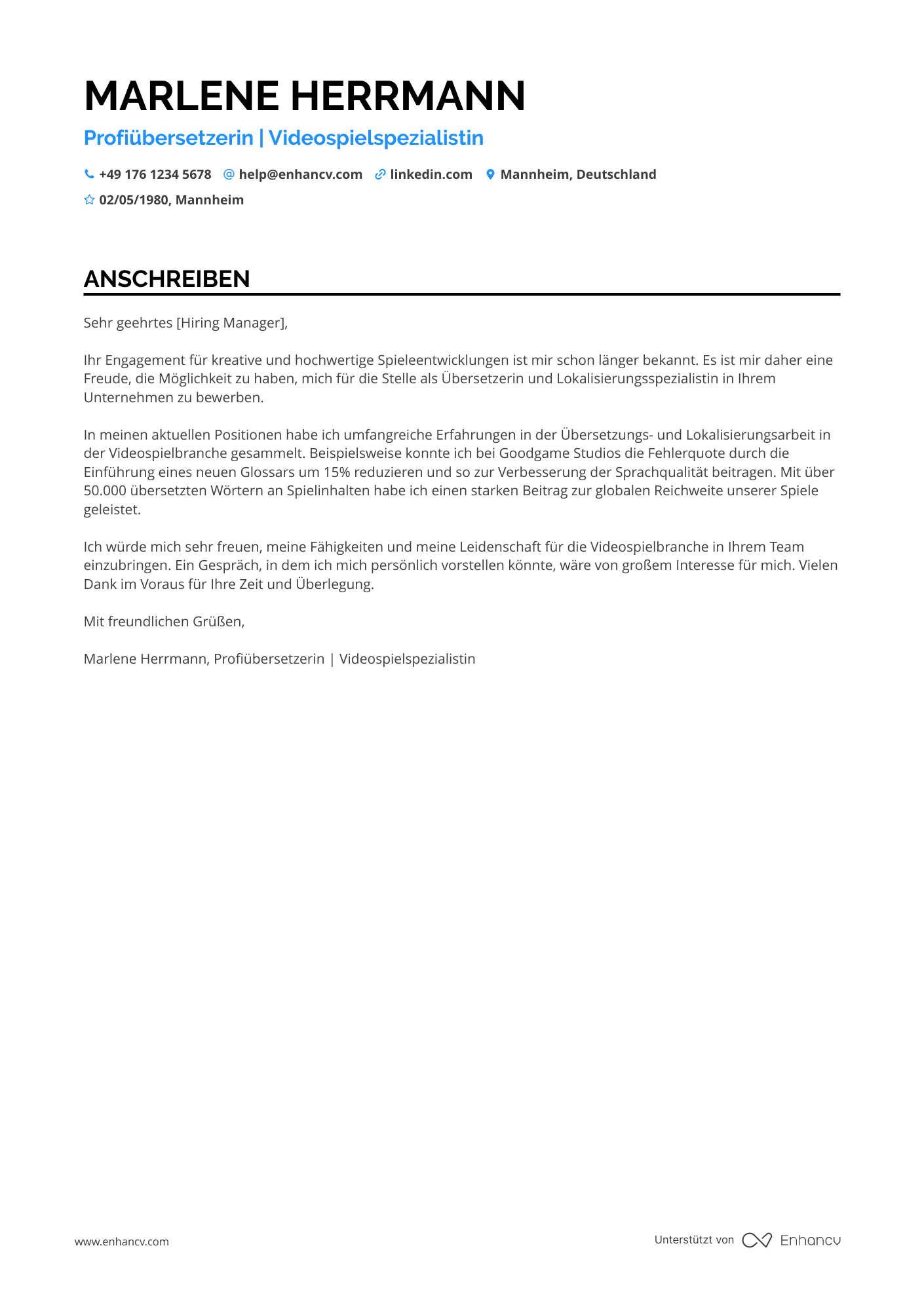 Übersetzer für Videospielindustrie Resume Example