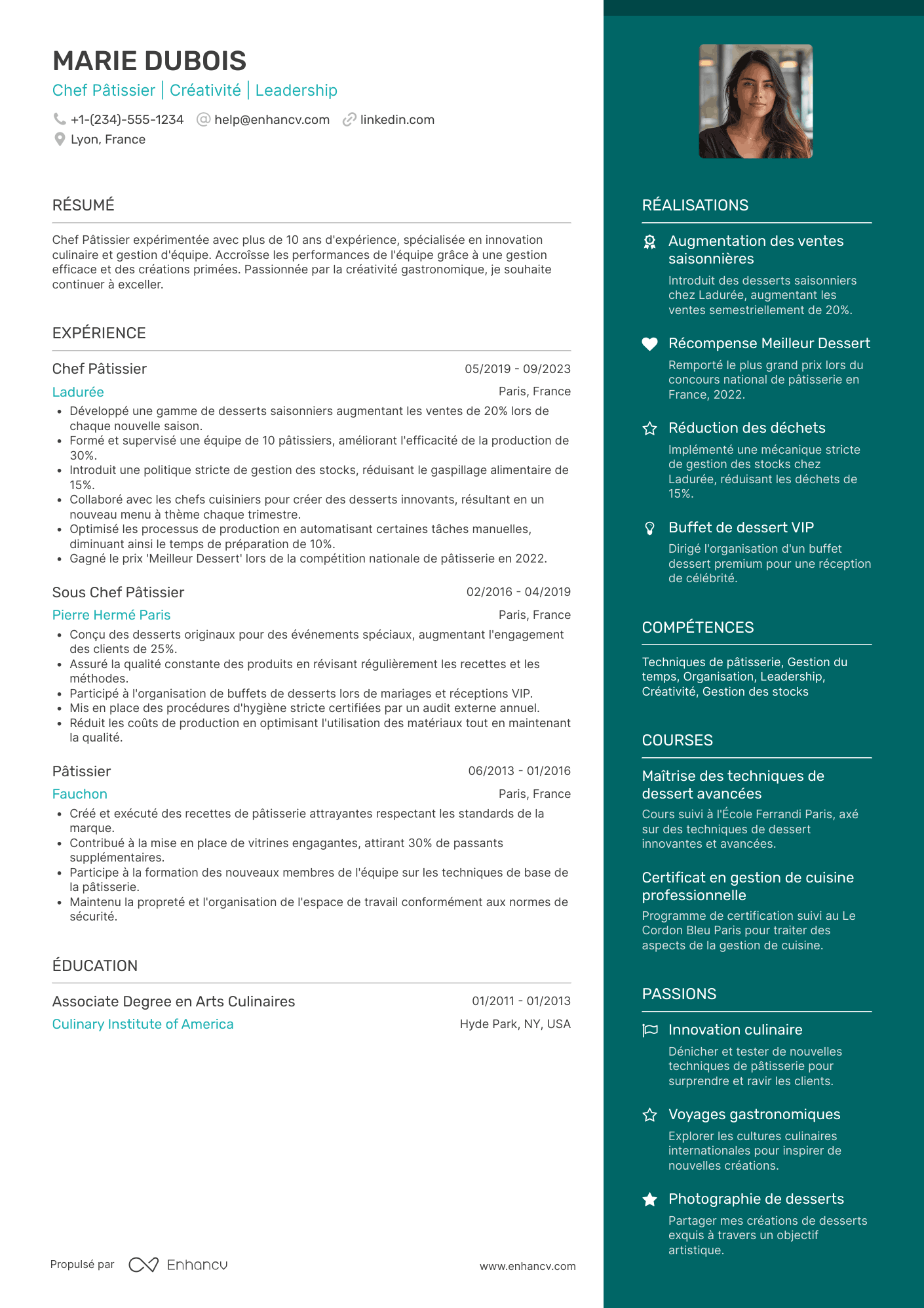 CV de chef pâtissier Resume Example