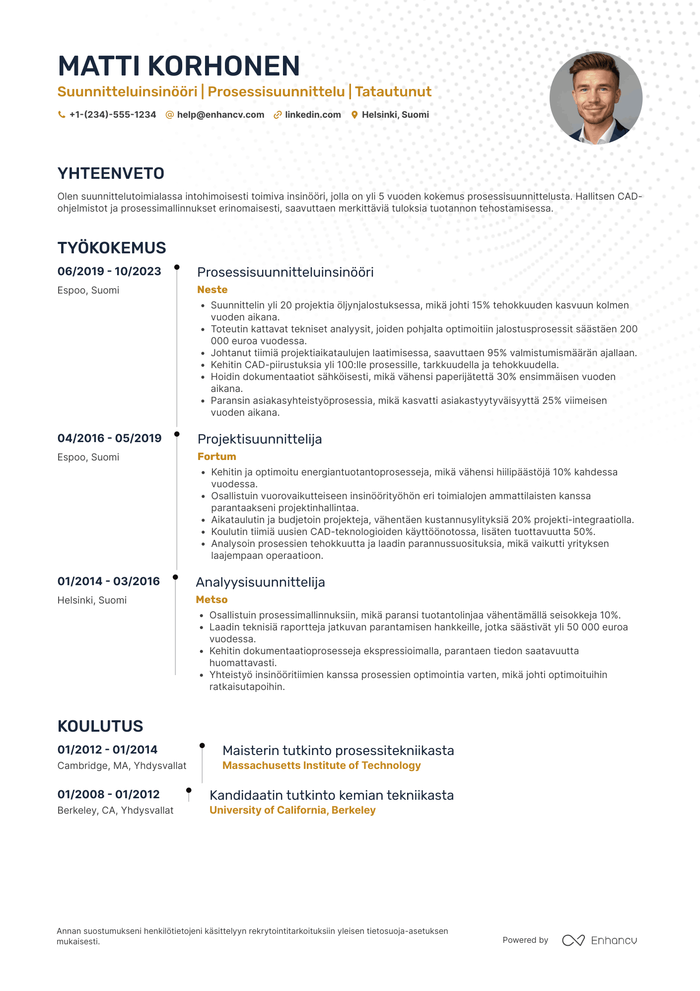 Ansioluettelo Suunnitteluinsinööri Prosessi Resume Example