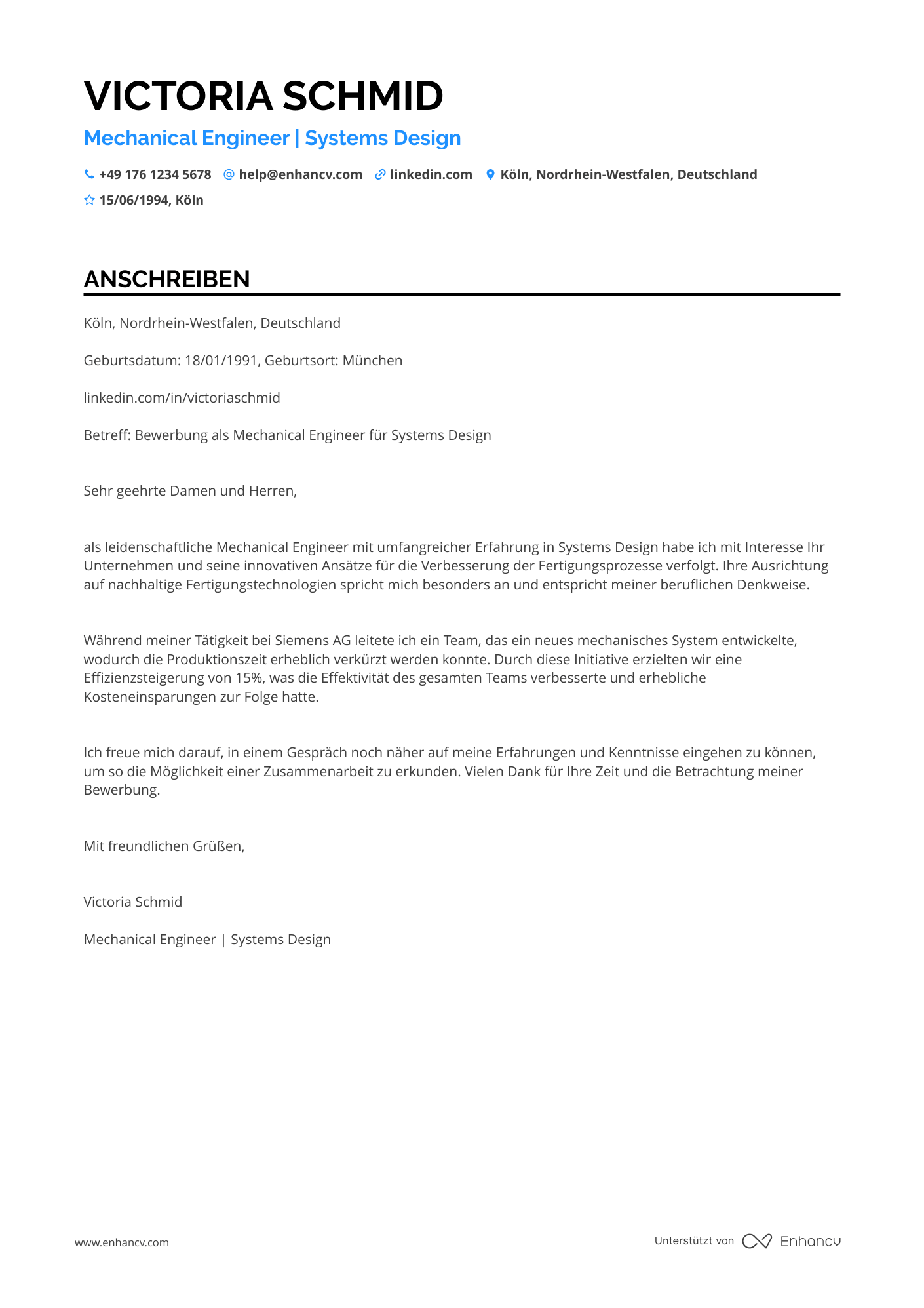 Maschinenbauindustrie Mechaniker Resume Example