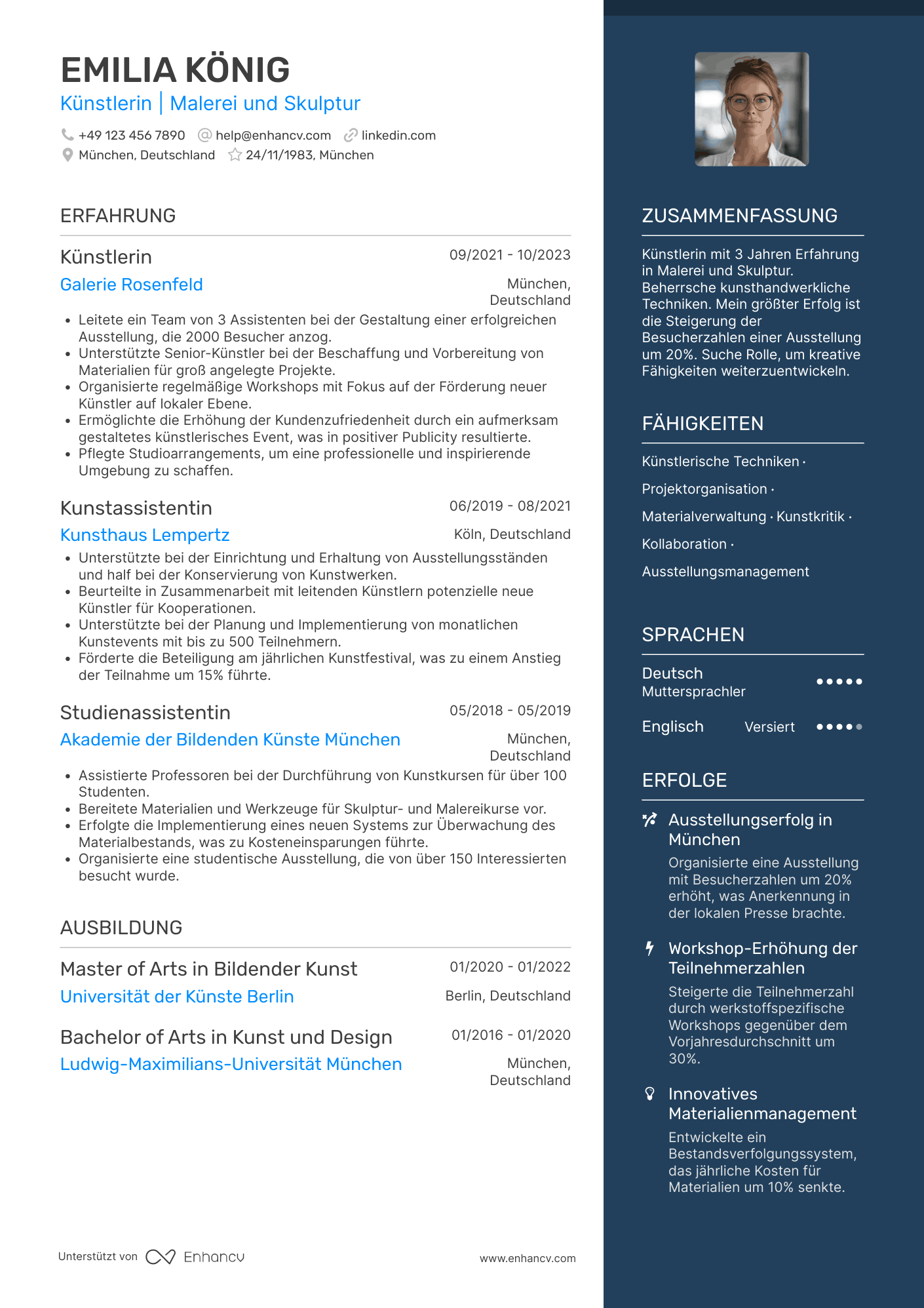 Lebenslauf als Künstlerischer Anfänger Resume Example