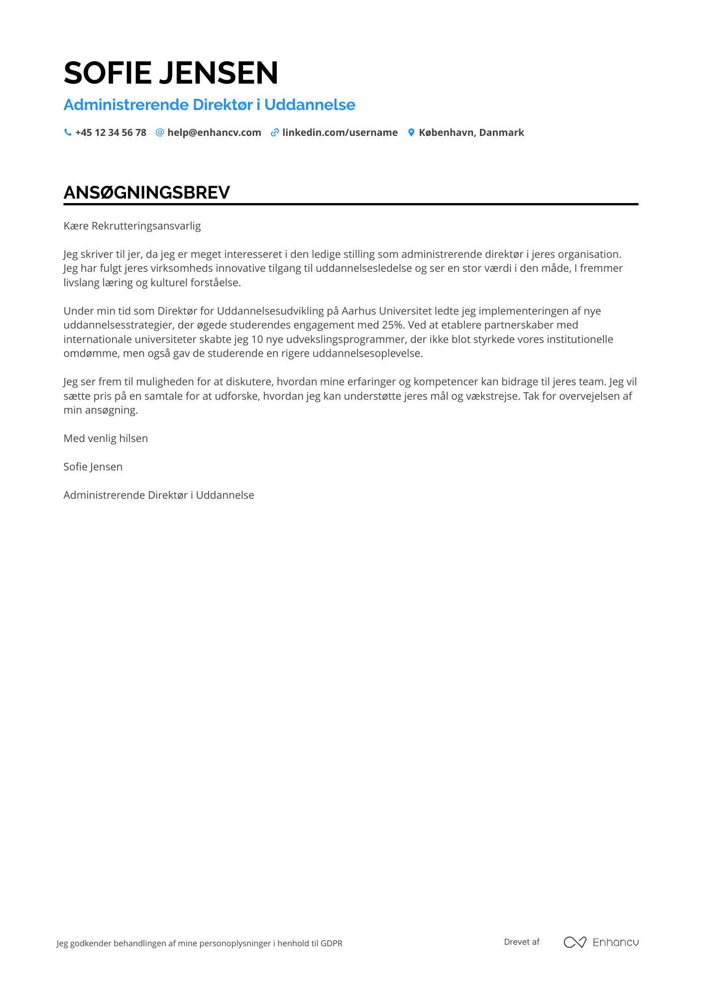 Ansøgningsbrev til Administrerende Direktør i Utdanning Resume Example