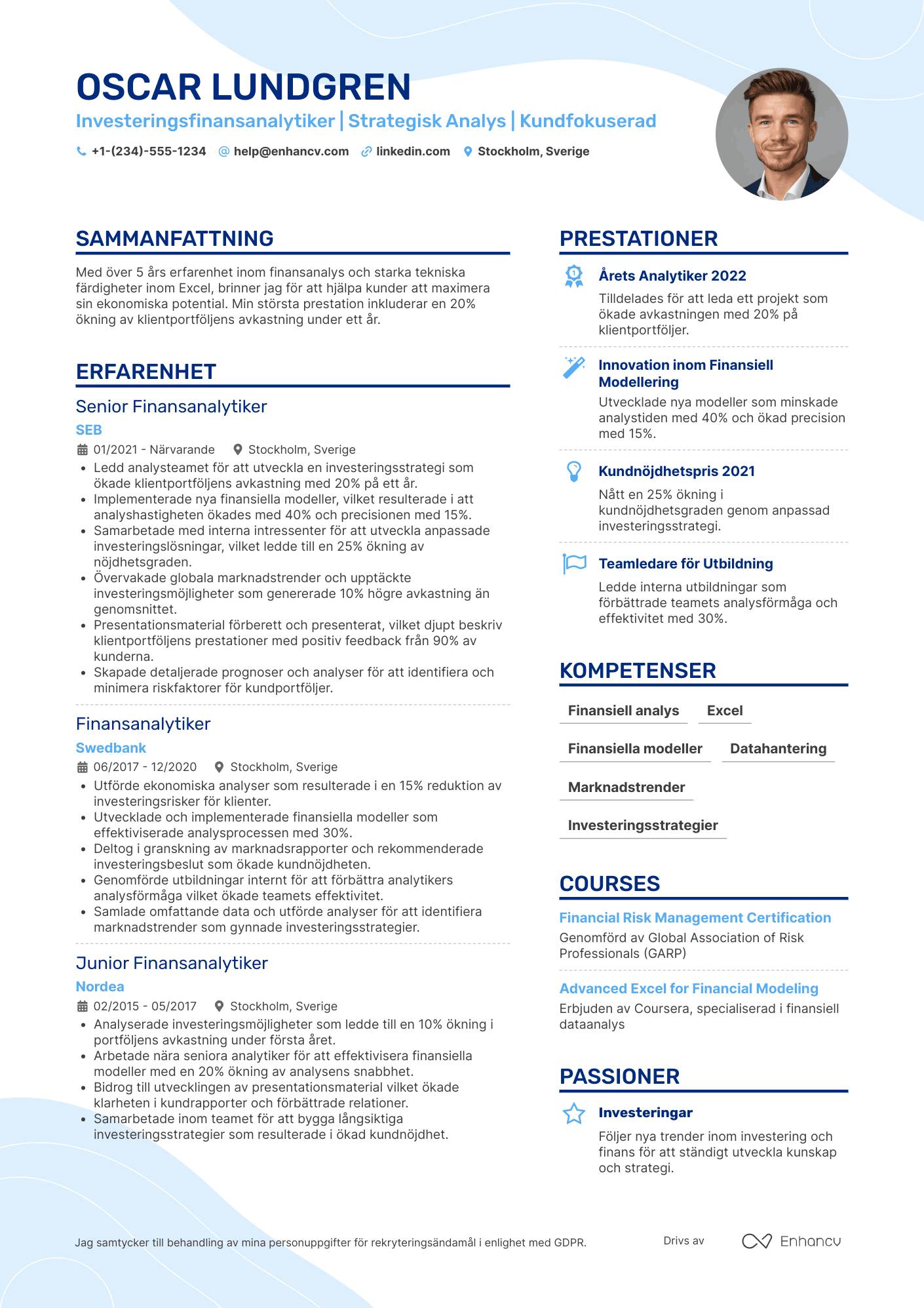 CV för Investeringsfinansanalytiker Resume Example