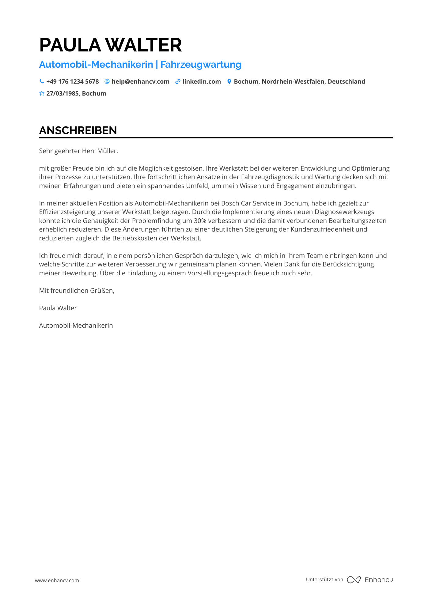 Automobil Mechaniker Resume Example