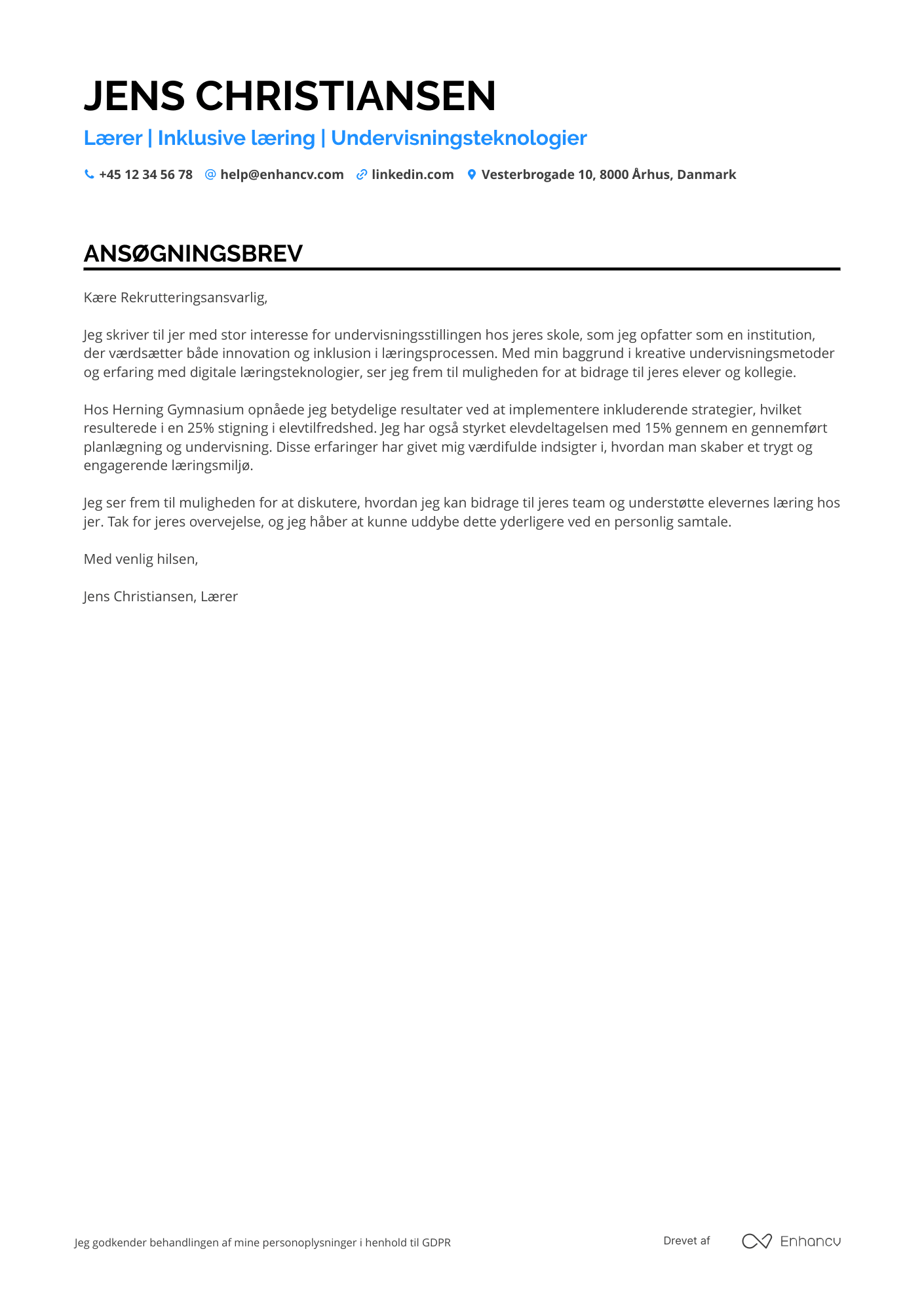 Ansøgningsbrev til Ny lærer Resume Example