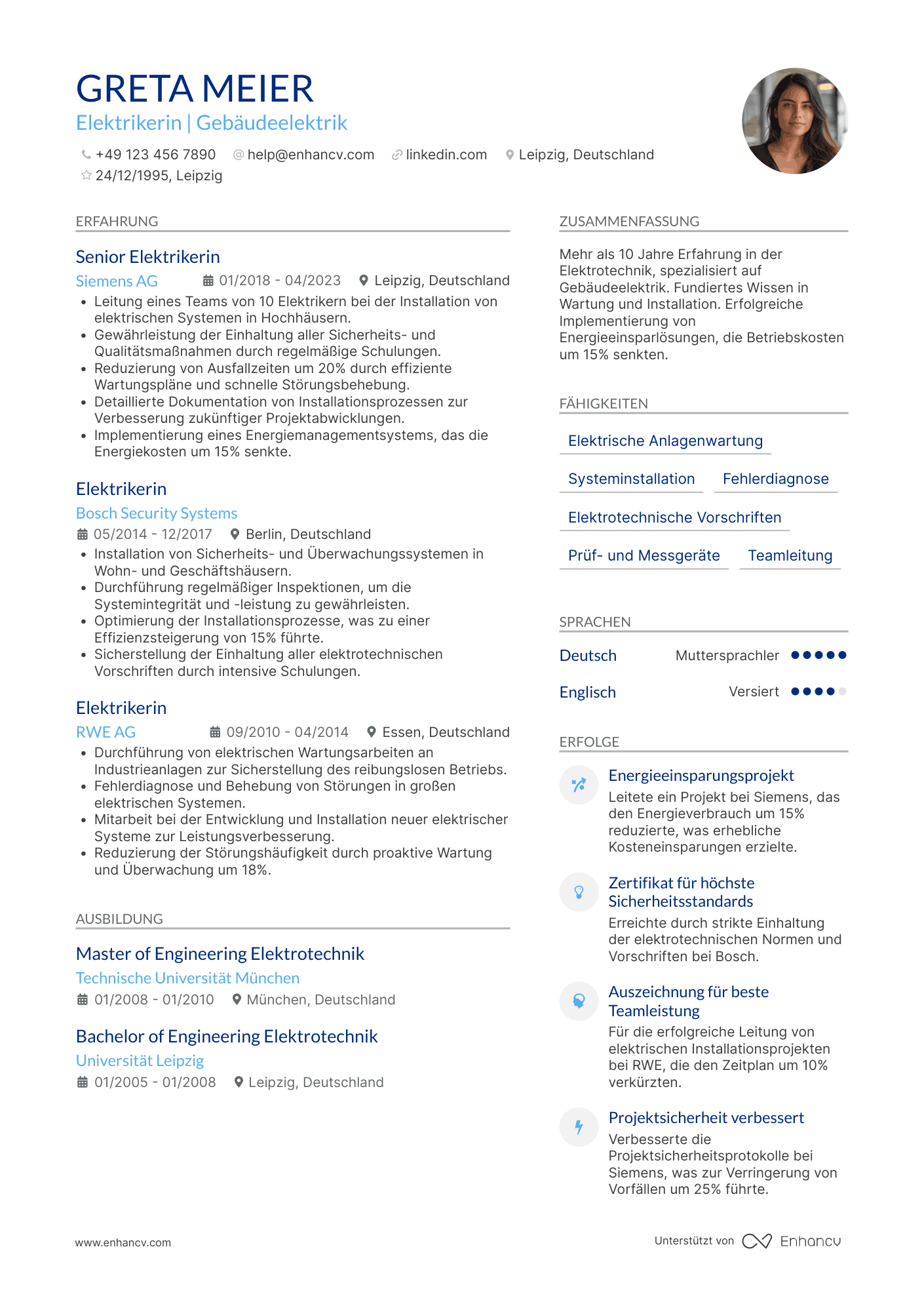 Lebenslauf als Elektriker mit Berufserfahrung Resume Example