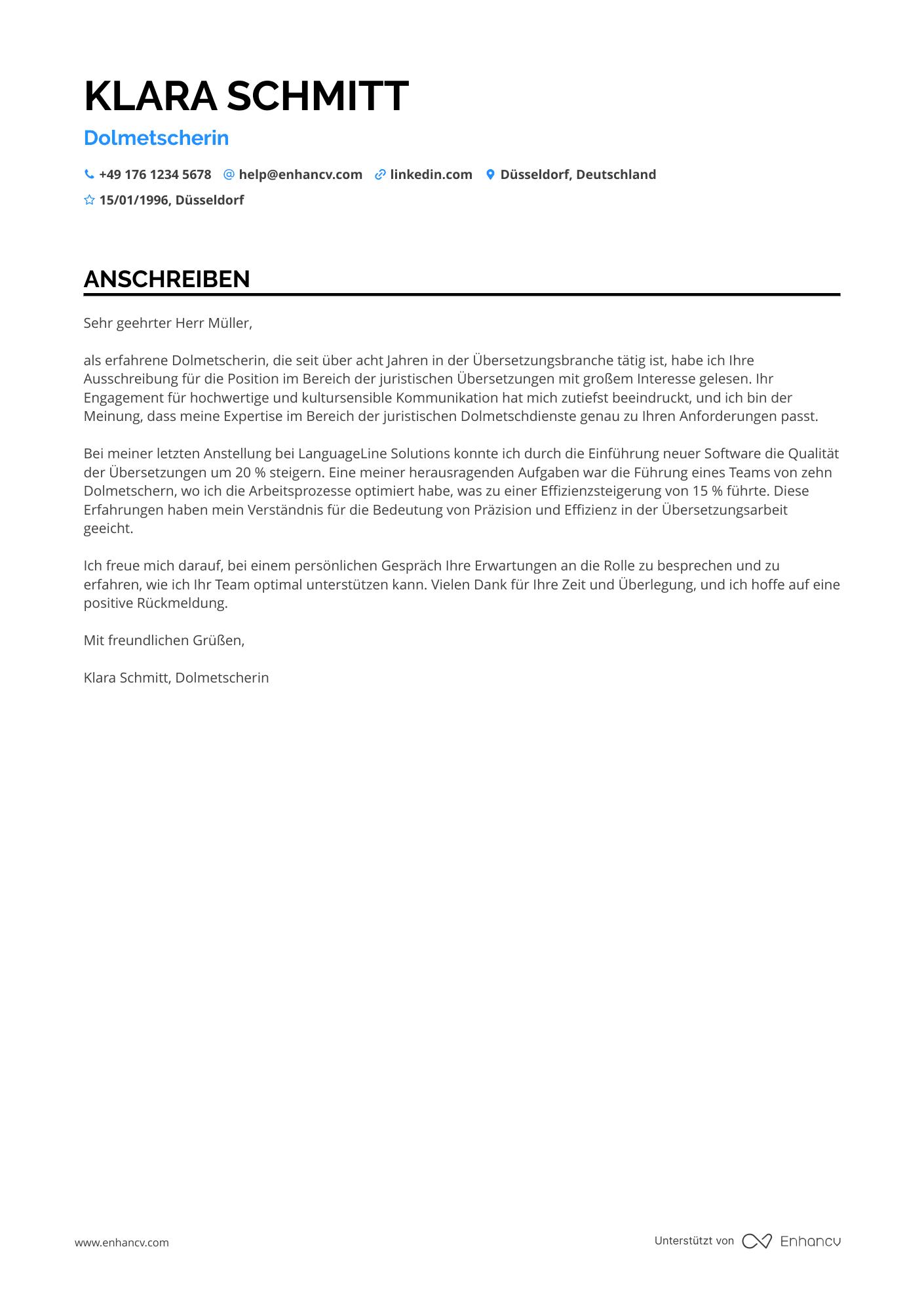 Dolmetscher und Übersetzer Resume Example