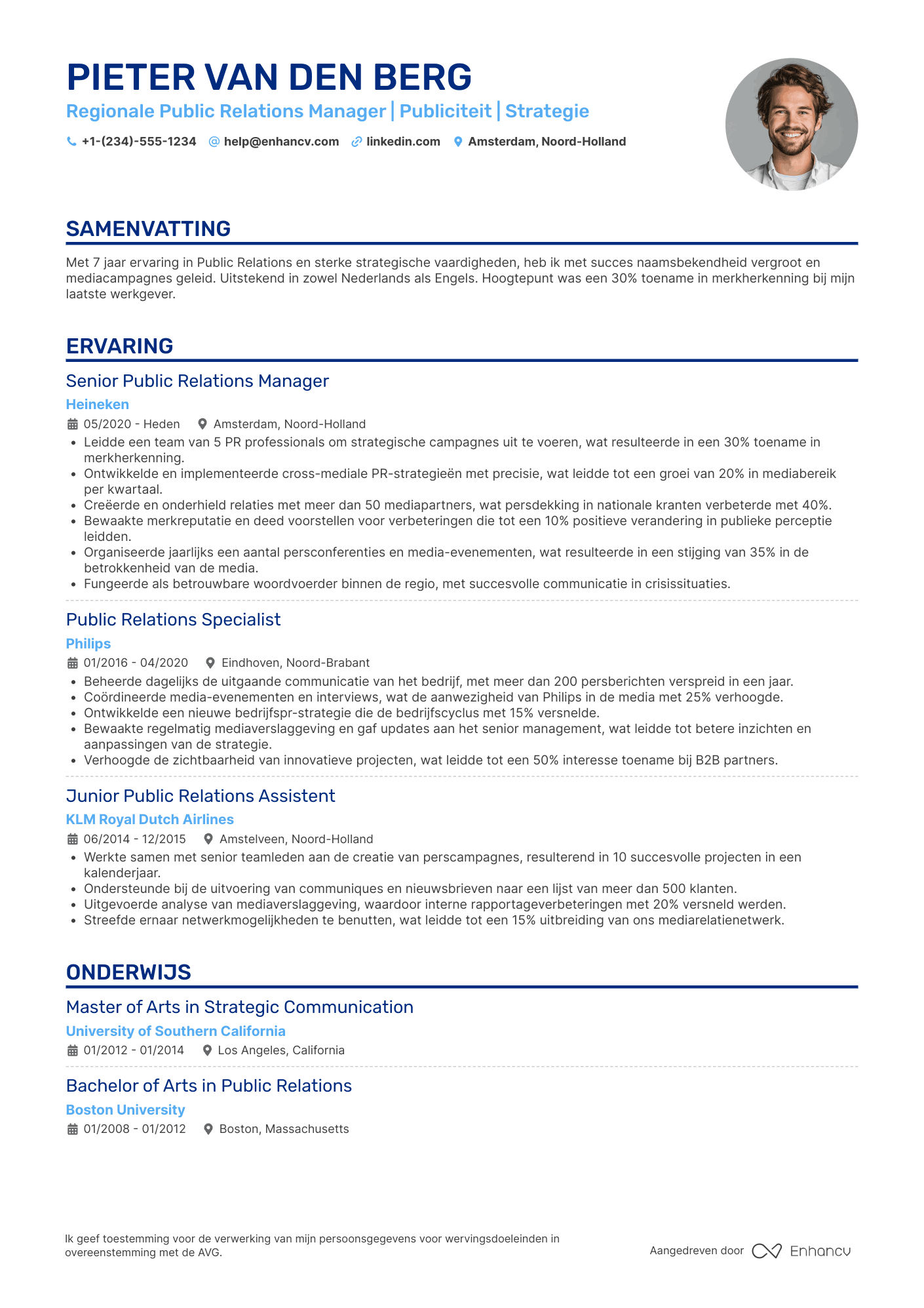 CV voor Regional Public Relations Manager Resume Example